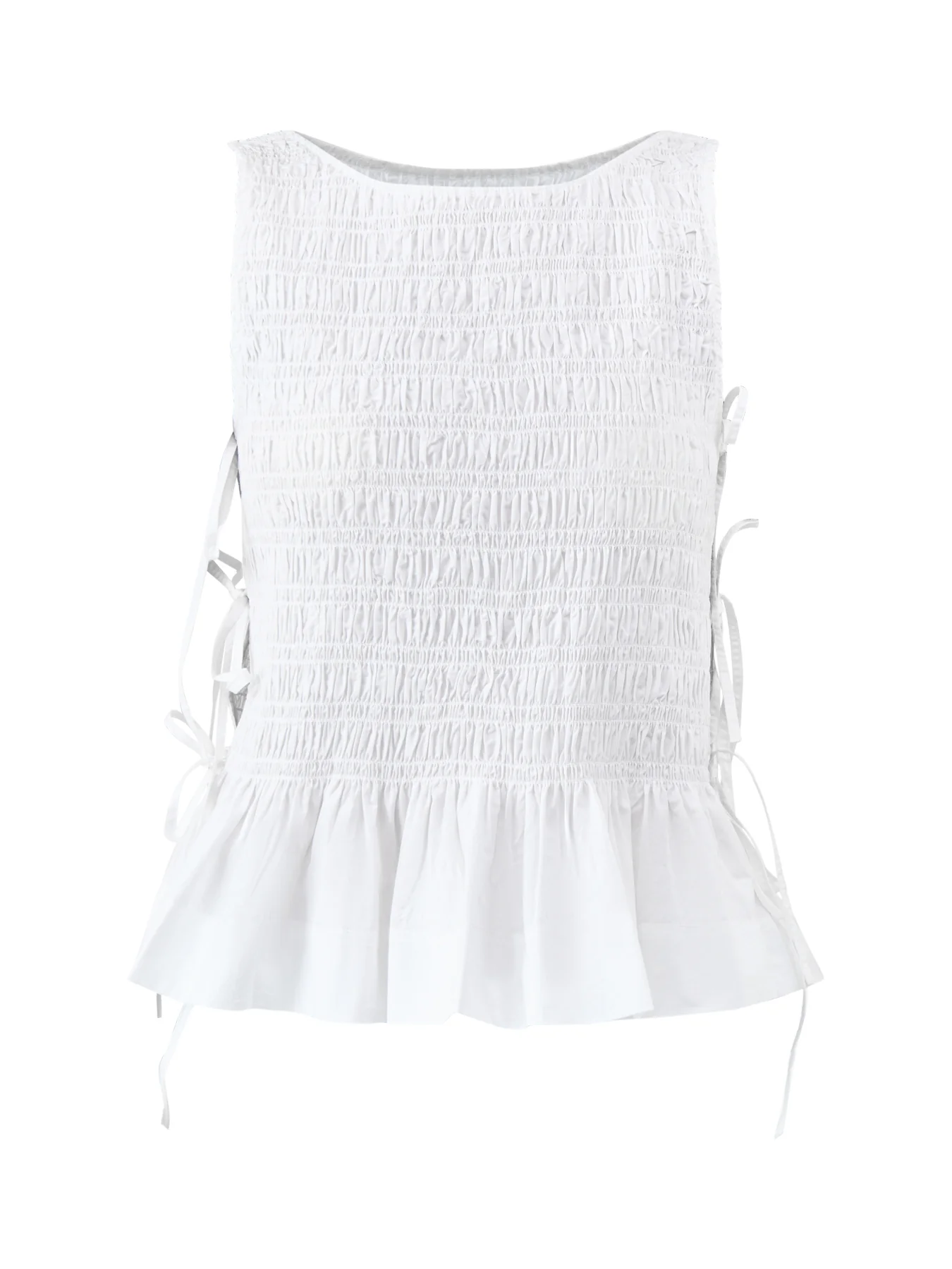 Cotton Poplin Smock Tie String Top White