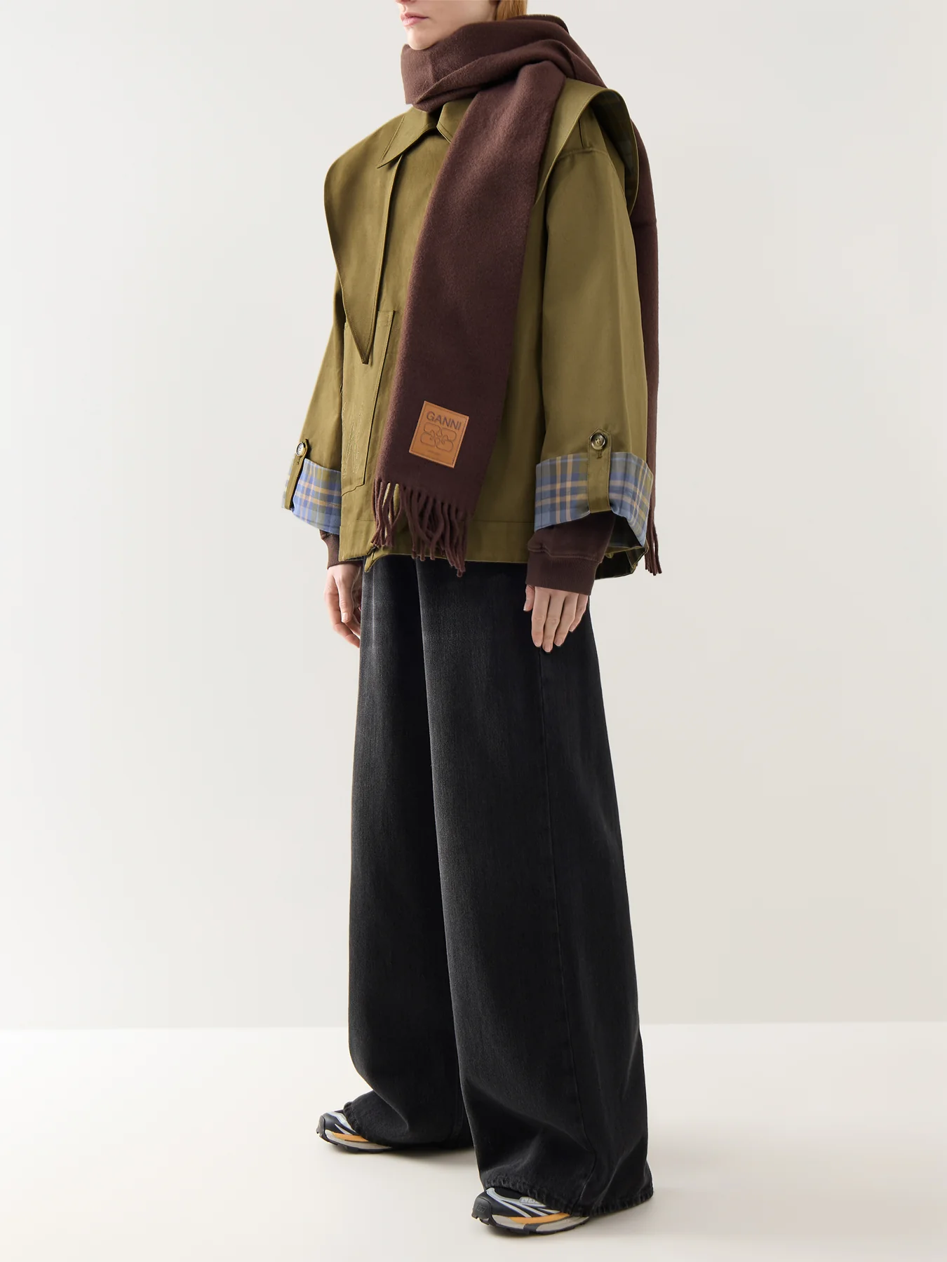 Double Face Wool Knit Scarf Brown - Image 2