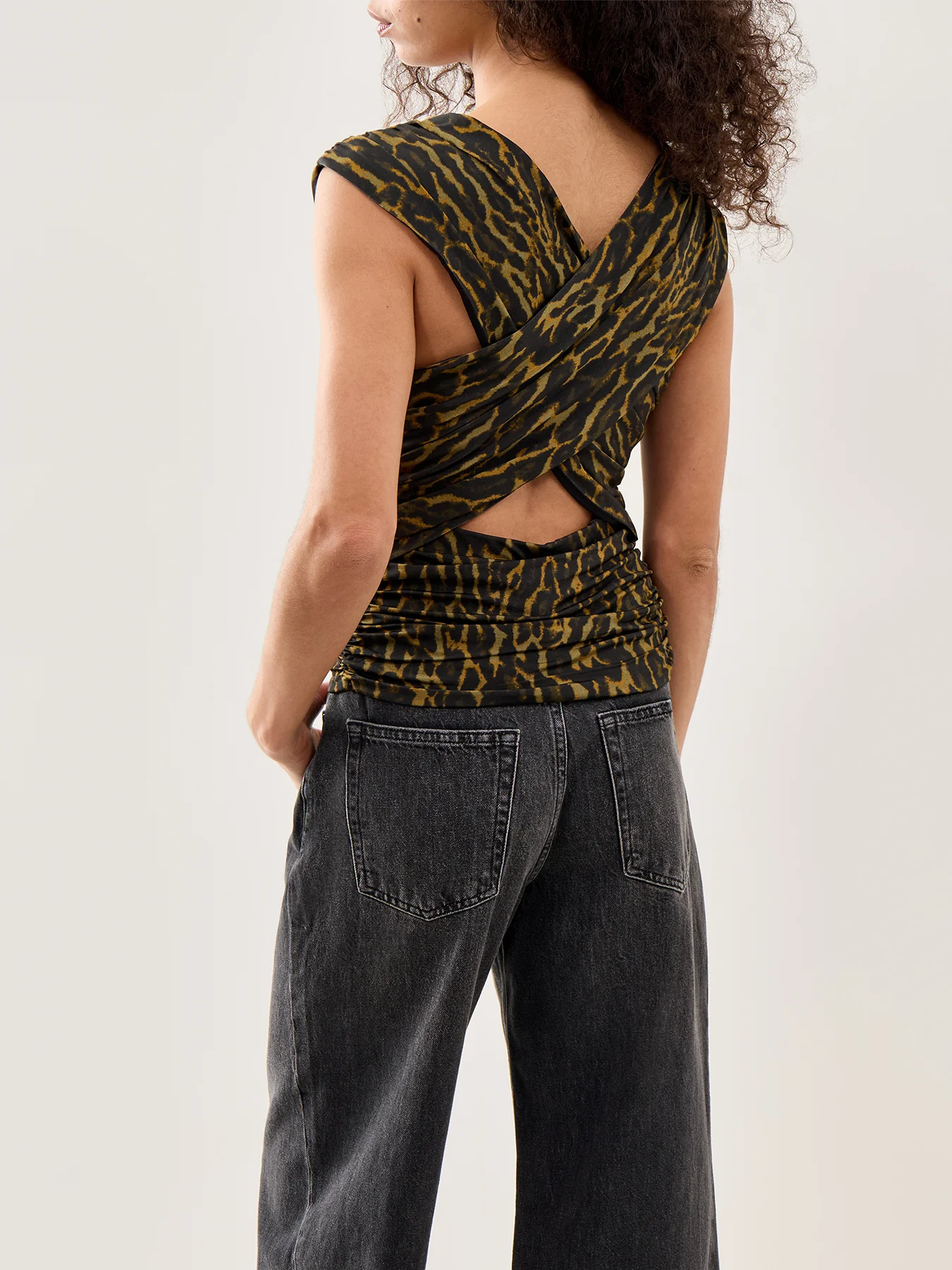 Shiny Jersey Ruched Sleeveless Top Multi - Image 5