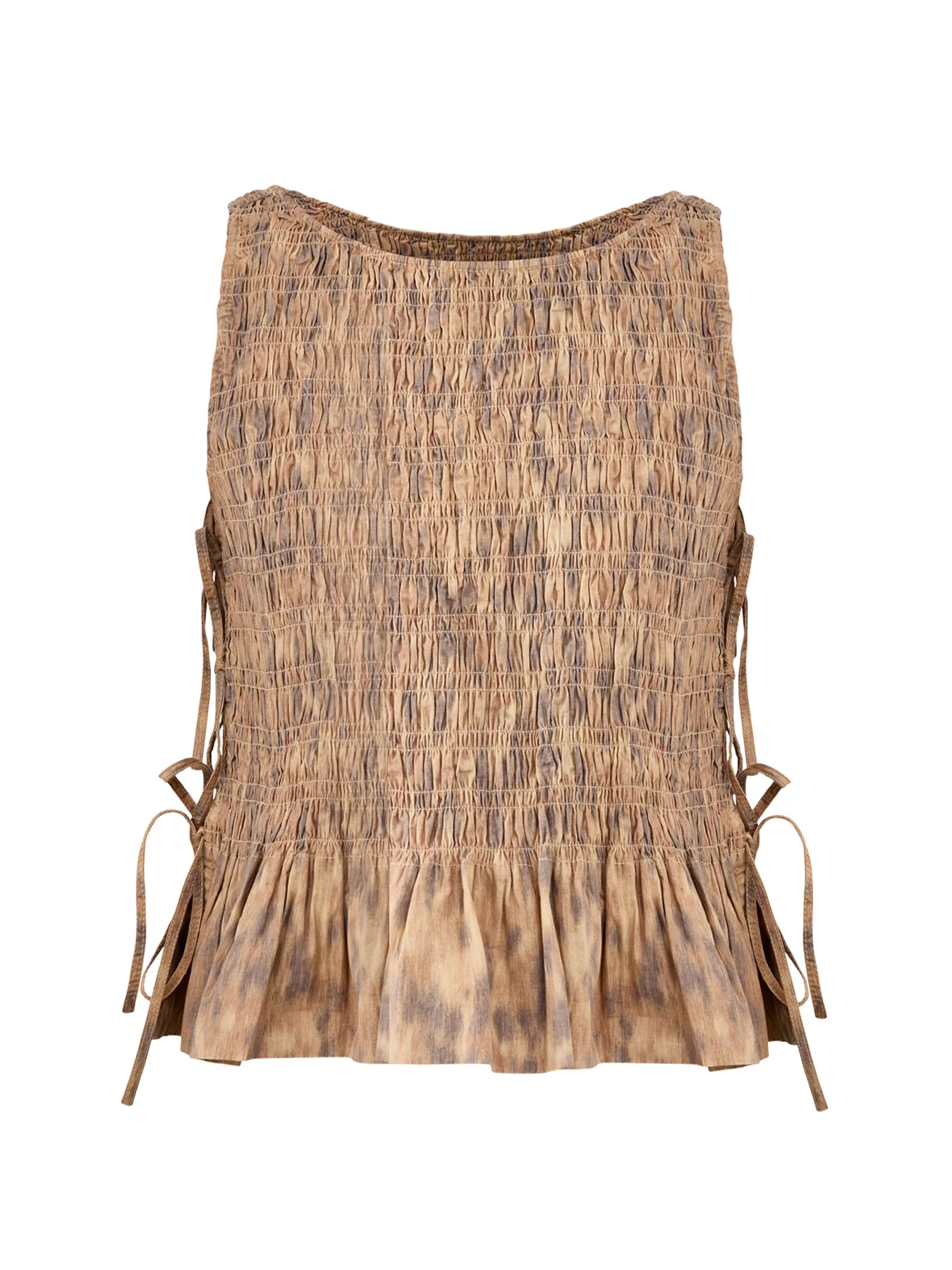 Printed Stretch Cotton Smocked Tie String Top