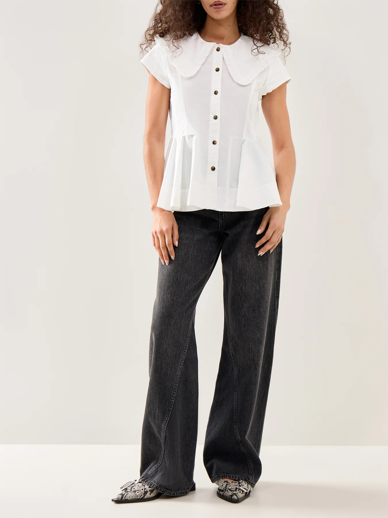 Peter Pan Collar Stretch Cotton Shirt White - Image 2