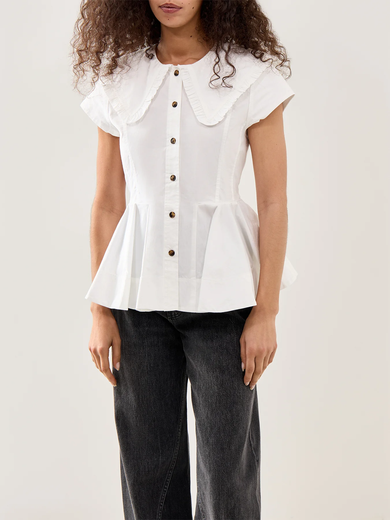 Peter Pan Collar Stretch Cotton Shirt White - Image 4