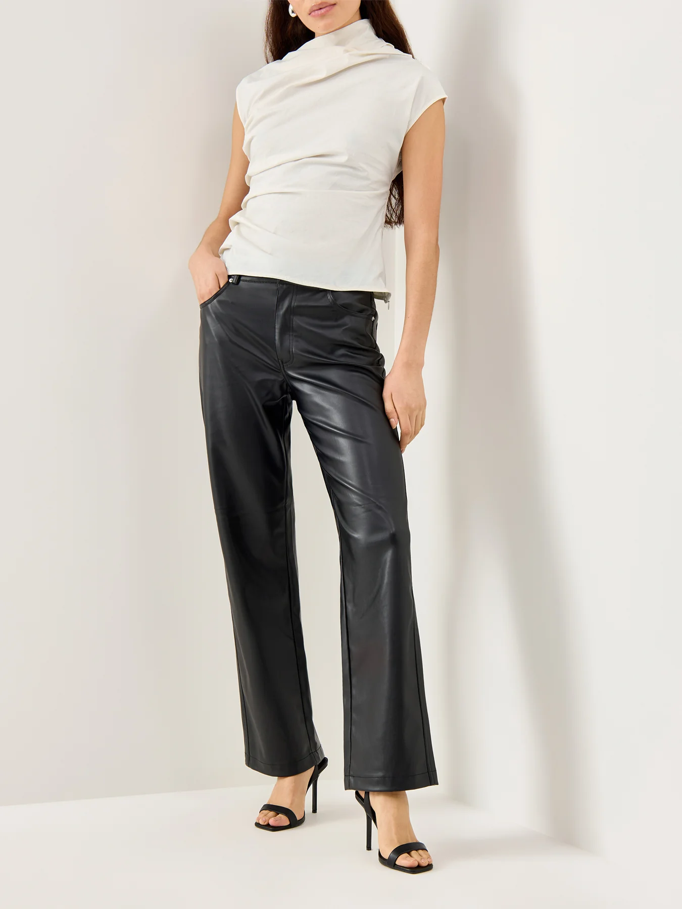 Stretch Cotton Ruched Top White - Image 2
