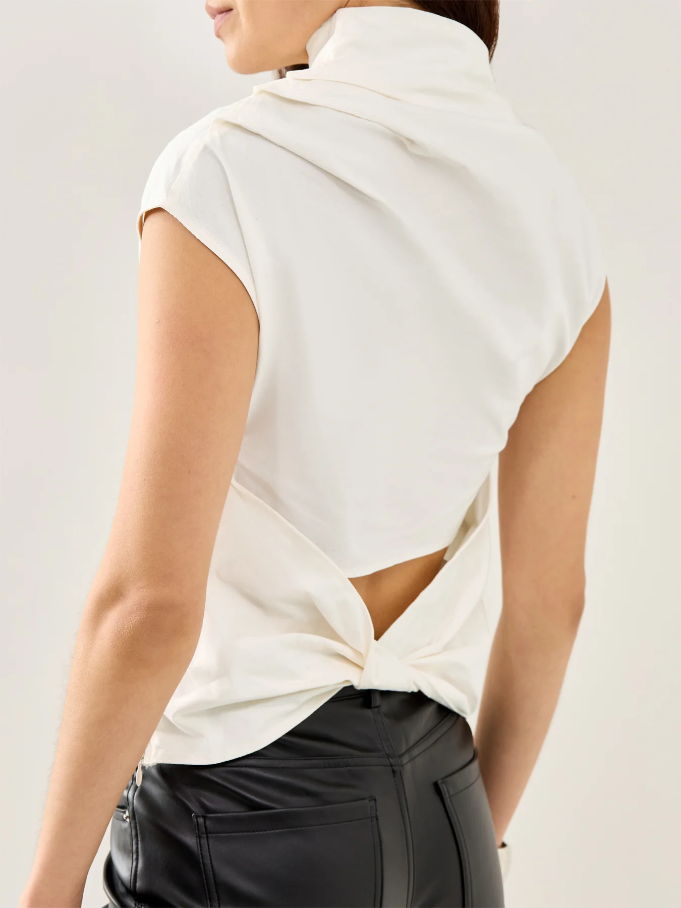 Stretch Cotton Ruched Top White - Image 3
