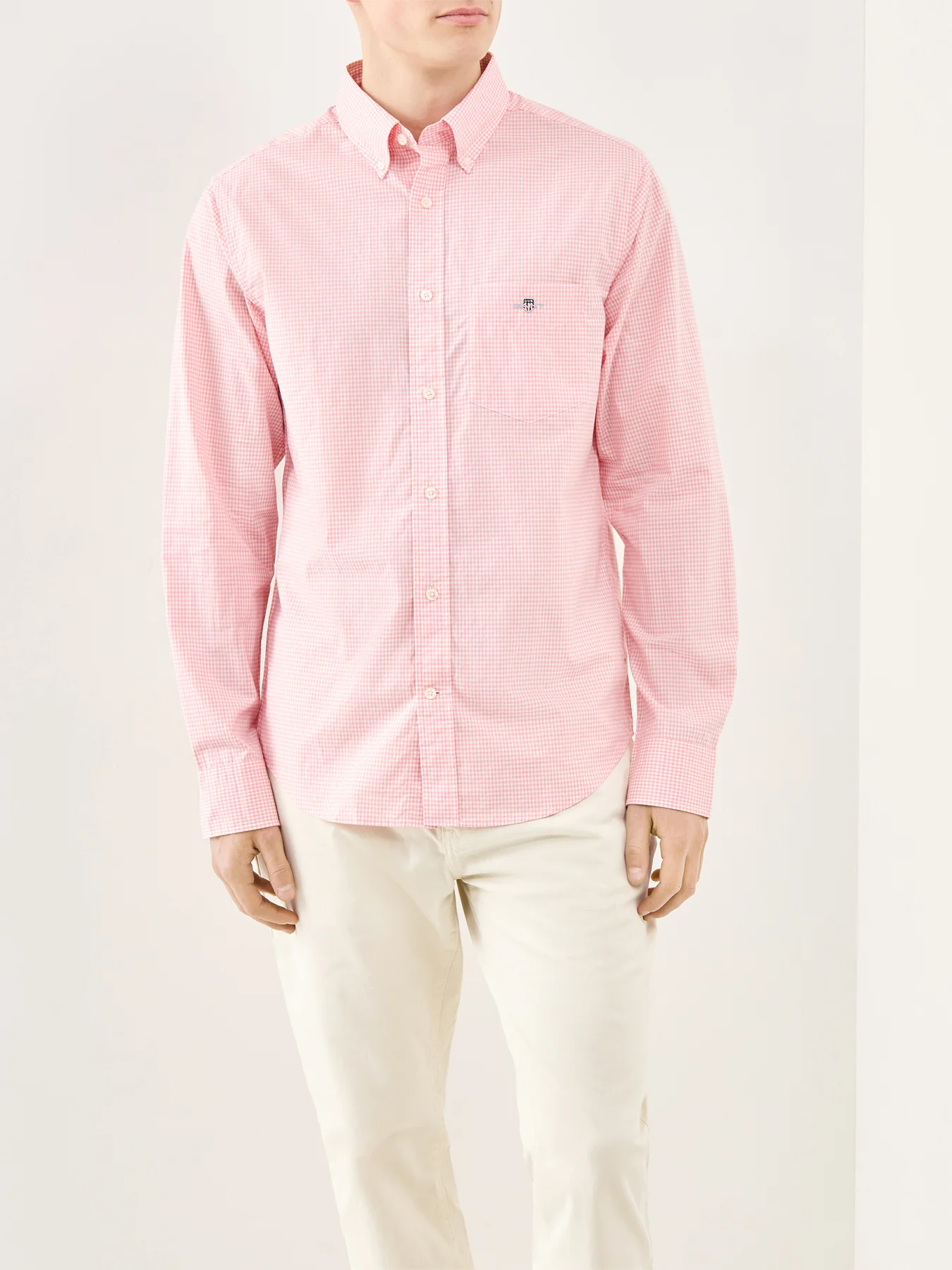 Poplin Gingham Shirt Washed Pink - Image 4