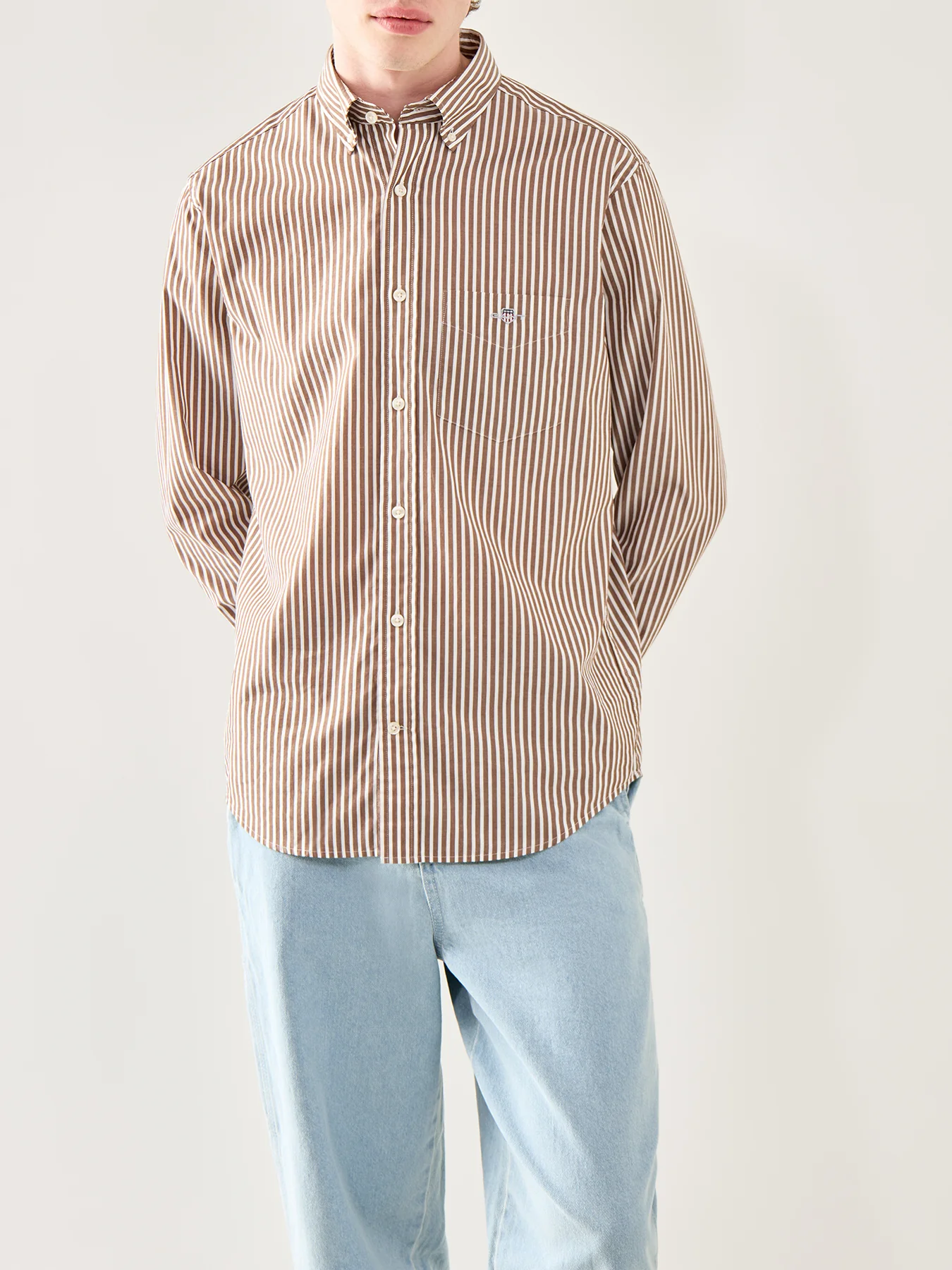 Classic Poplin Stripe Shirt Navy - Image 4
