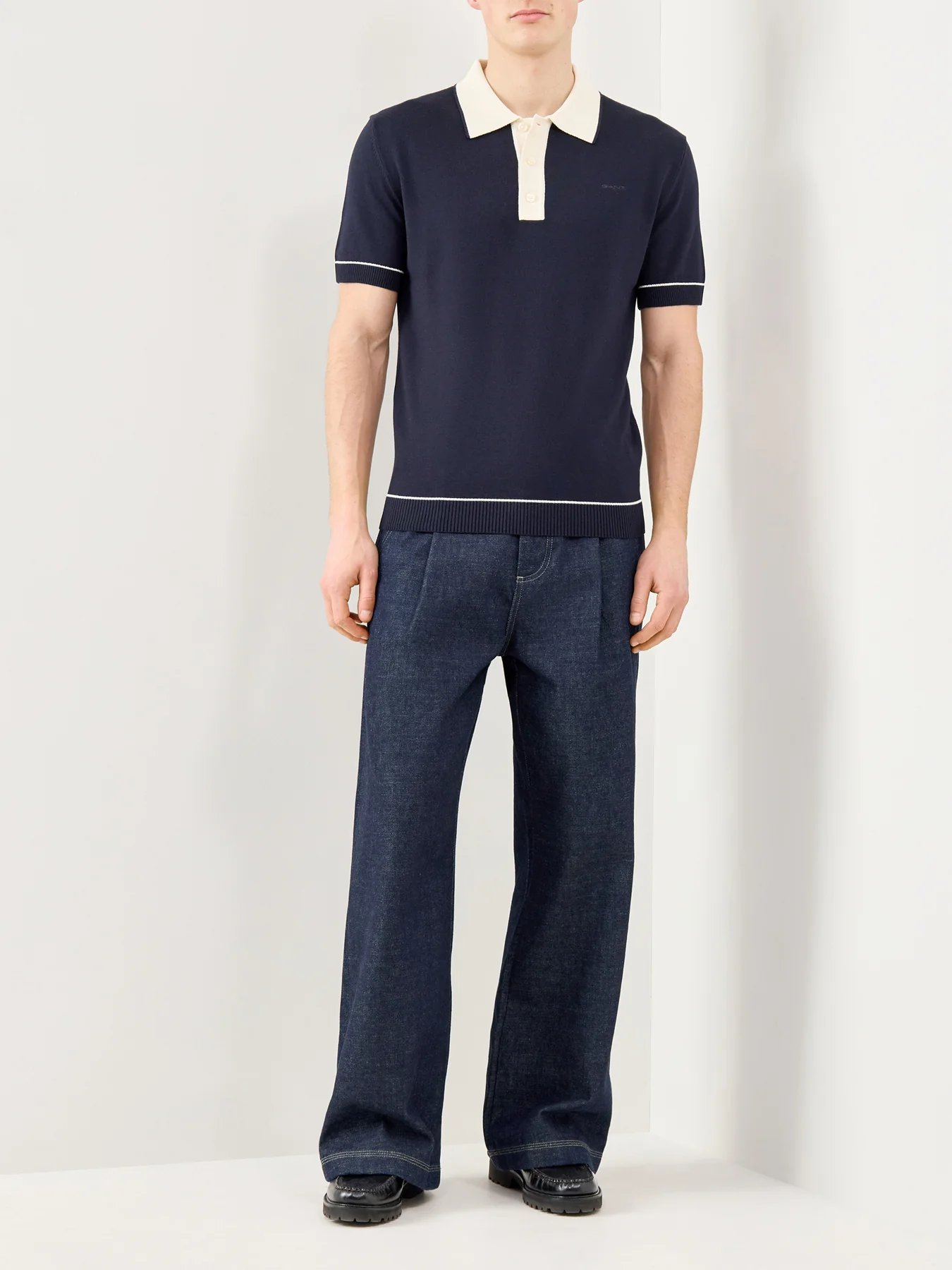GANT Cotton Modal Polo Shirt Evening Blue - Image 2