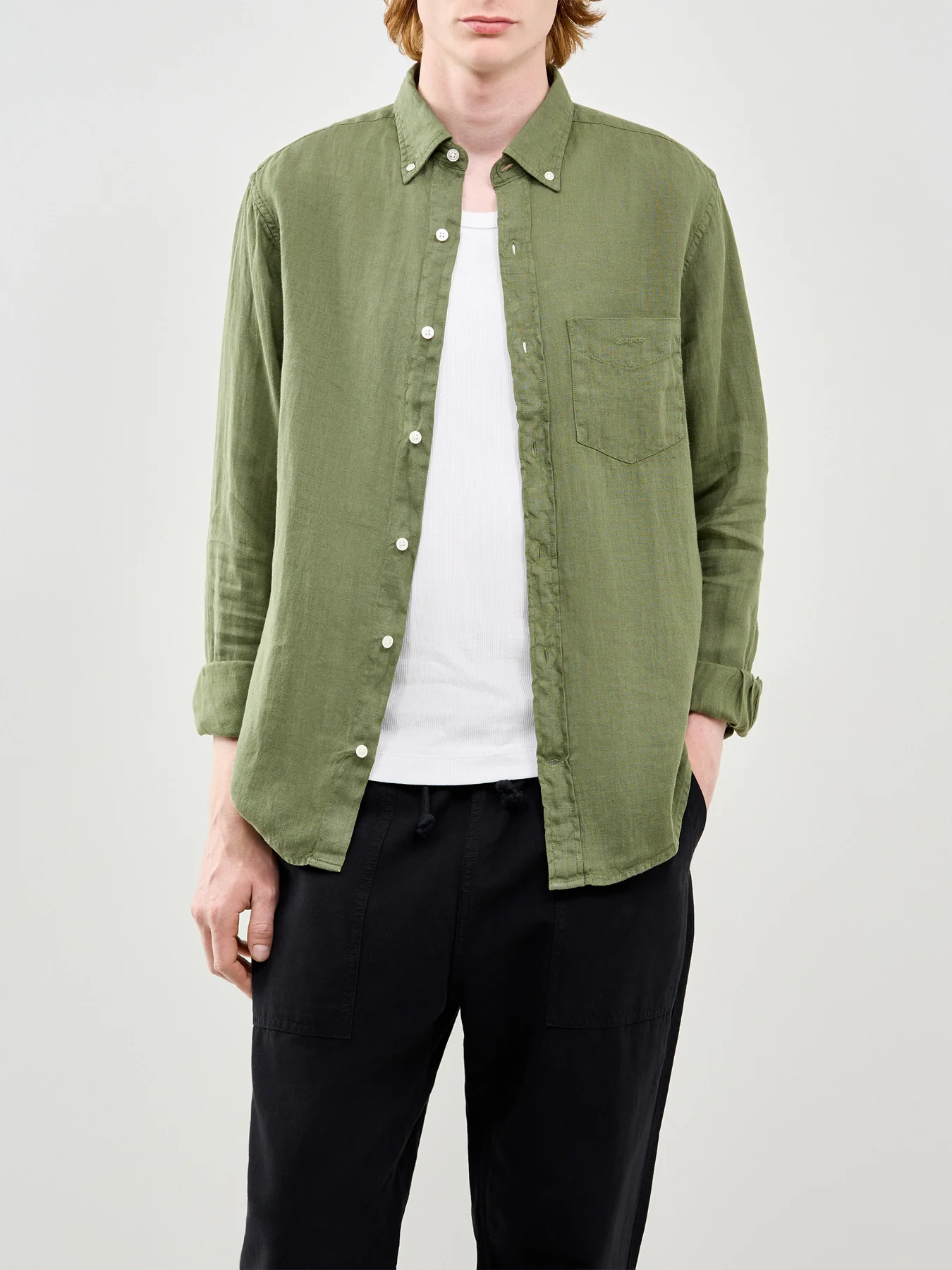 Garment Dyed Linen Shirt Green - Image 4