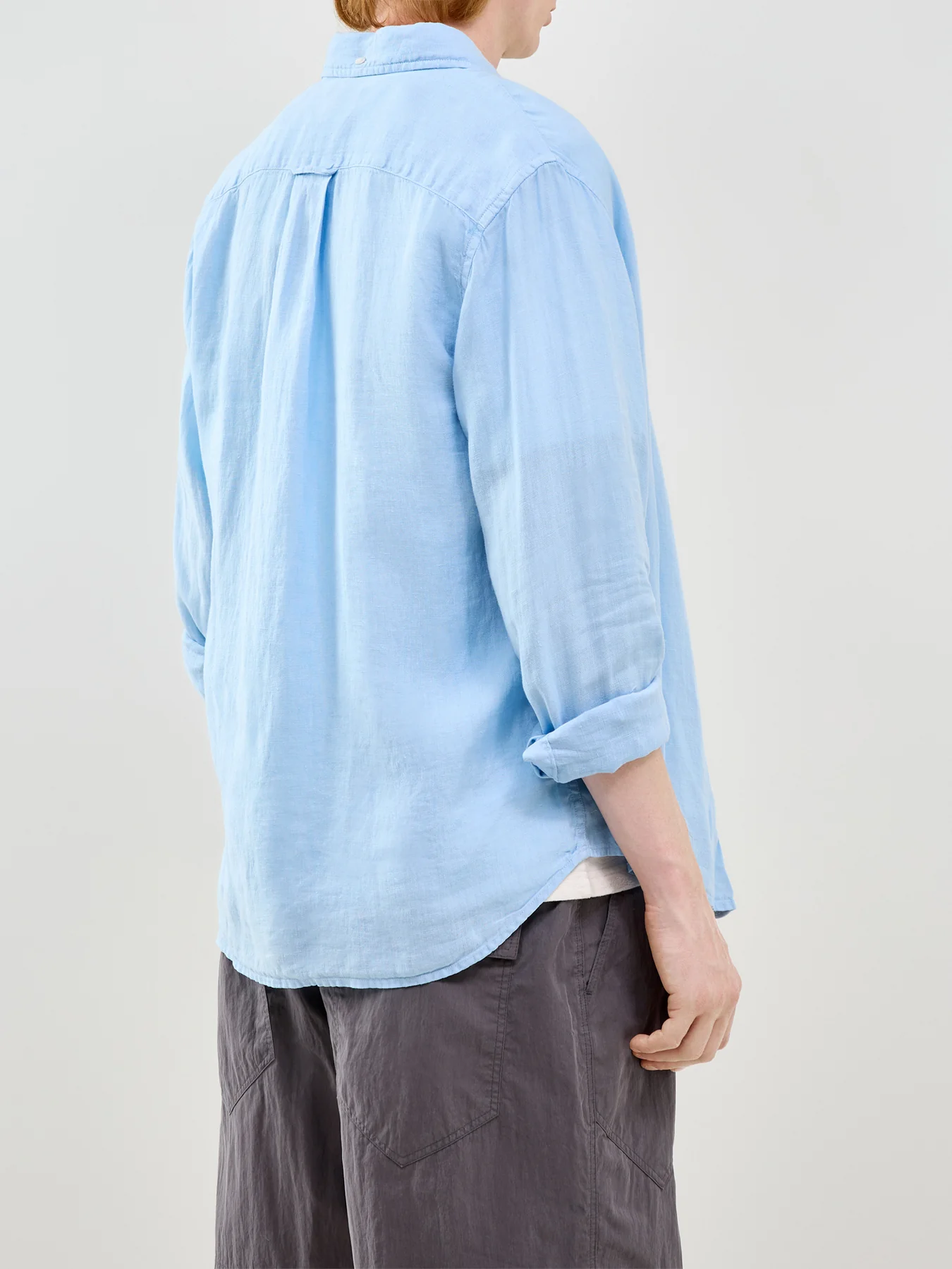 Garment Dyed Linen Shirt Blue - Image 5