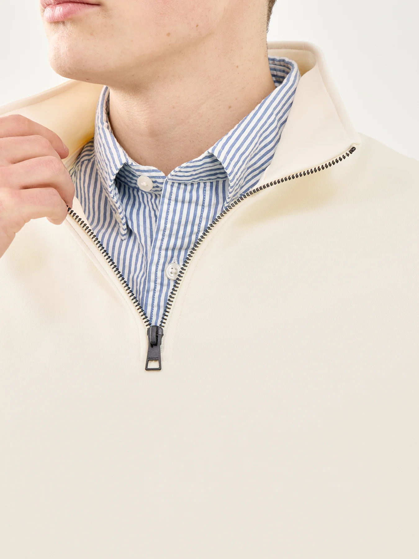 GANT Interlock Half Zip Sweatshirt Cream - Image 3