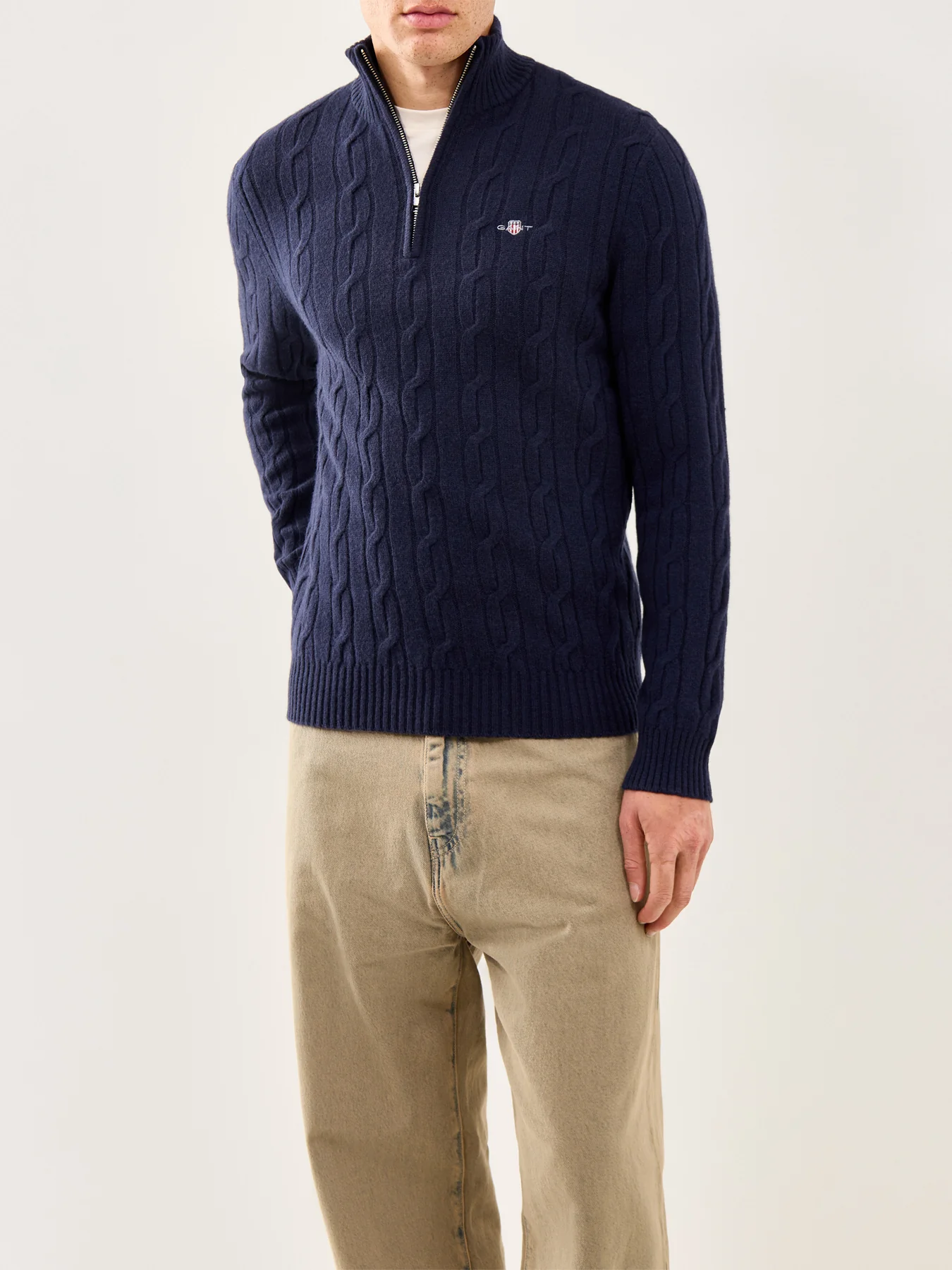 Lambswool Cable Half-Zip Jumper Evening Blue - Image 4