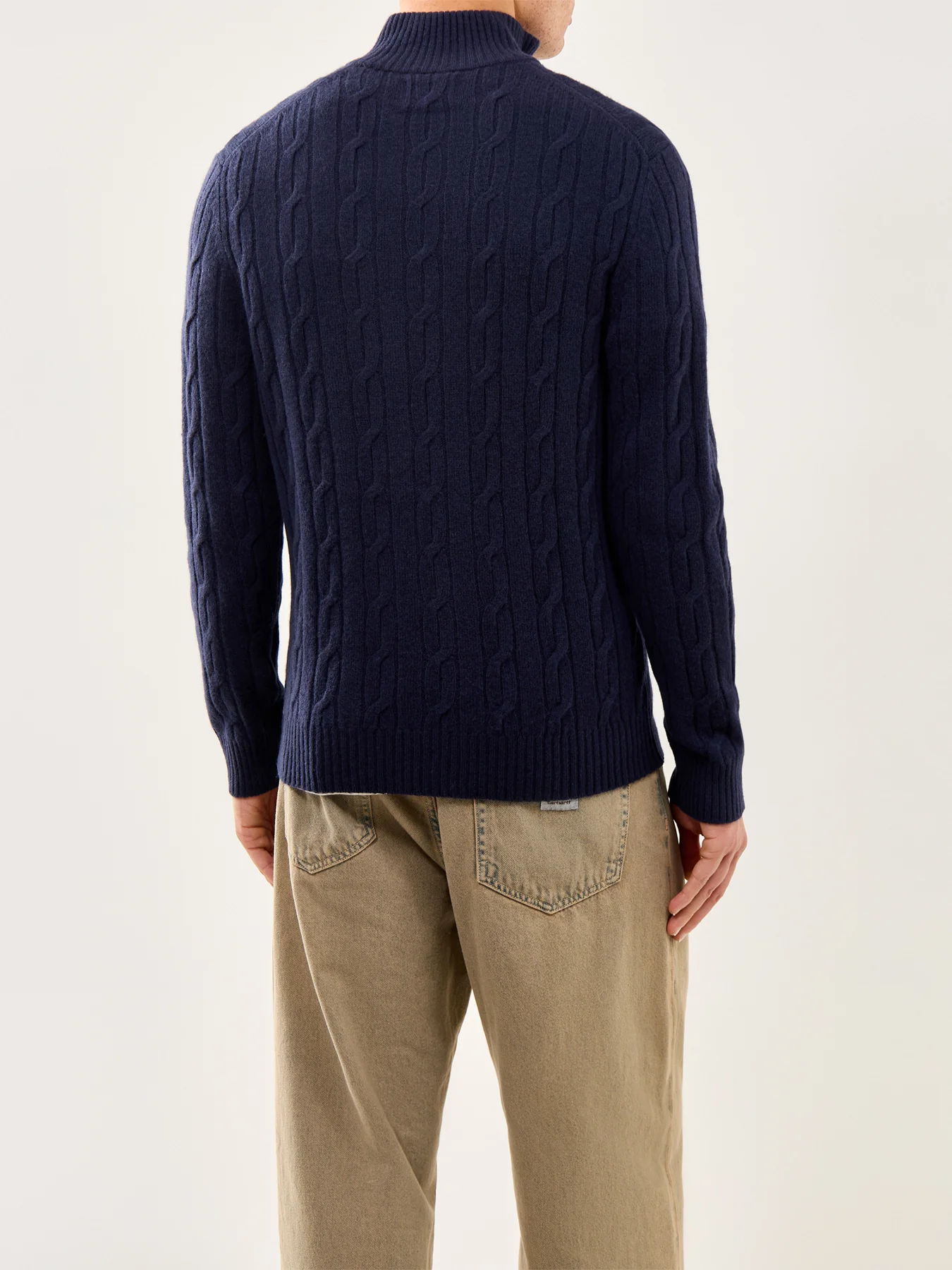 Lambswool Cable Half-Zip Jumper Evening Blue - Image 5