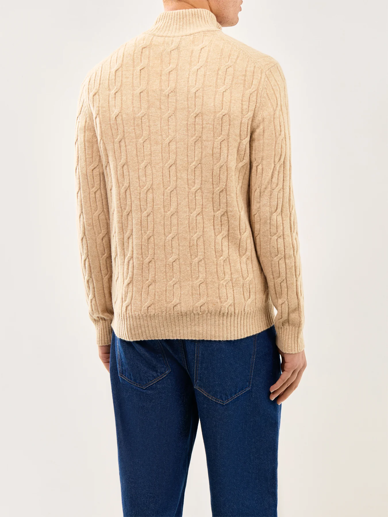 Lambswool Cable Half-Zip Jumper Khaki - Image 5