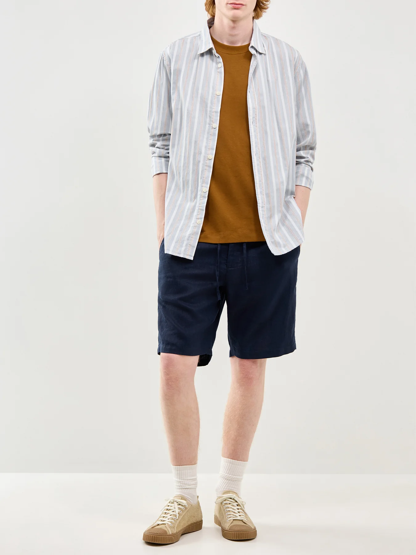 Linen Drawstring Shorts Navy - Image 2