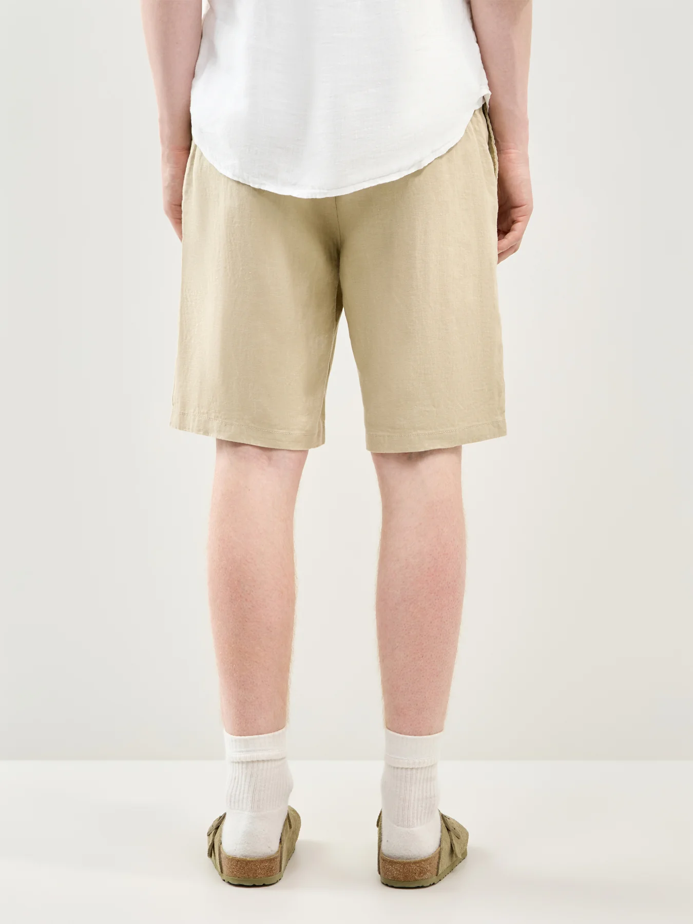 Linen Drawstring Shorts Beige - Image 5