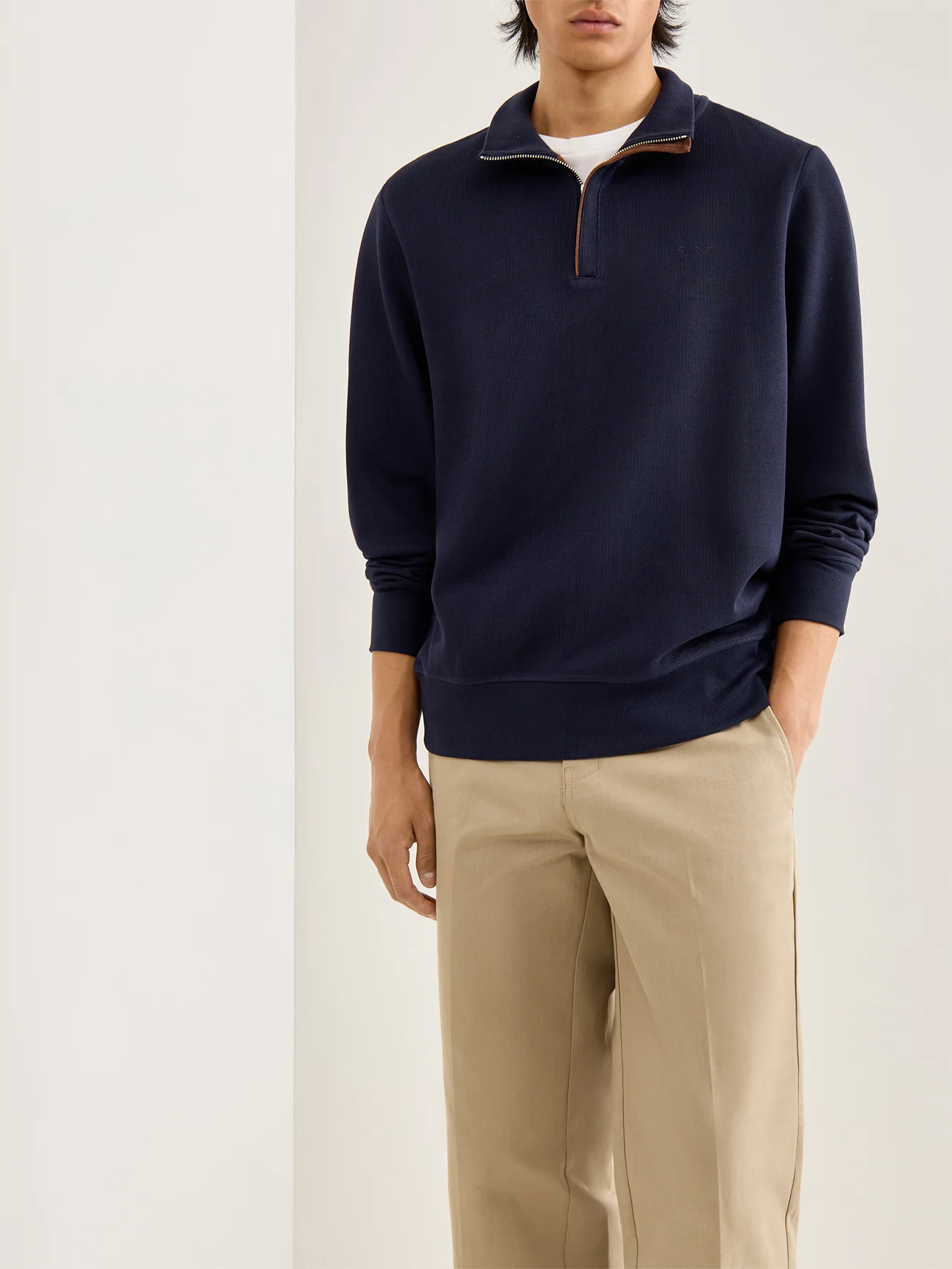 Sacker Rib Cotton Half Zip Blue - Image 4