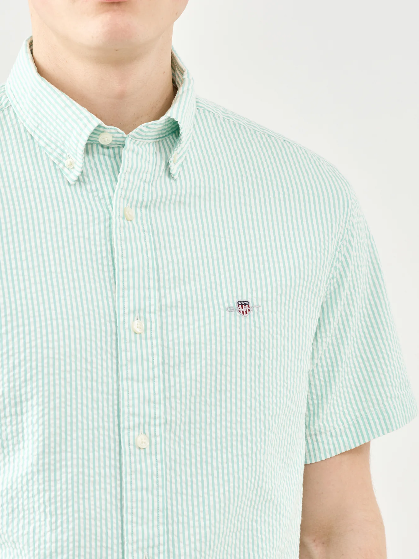 GANT Seersucker Stripe Short Sleeve Shirt Turquoise - Image 3