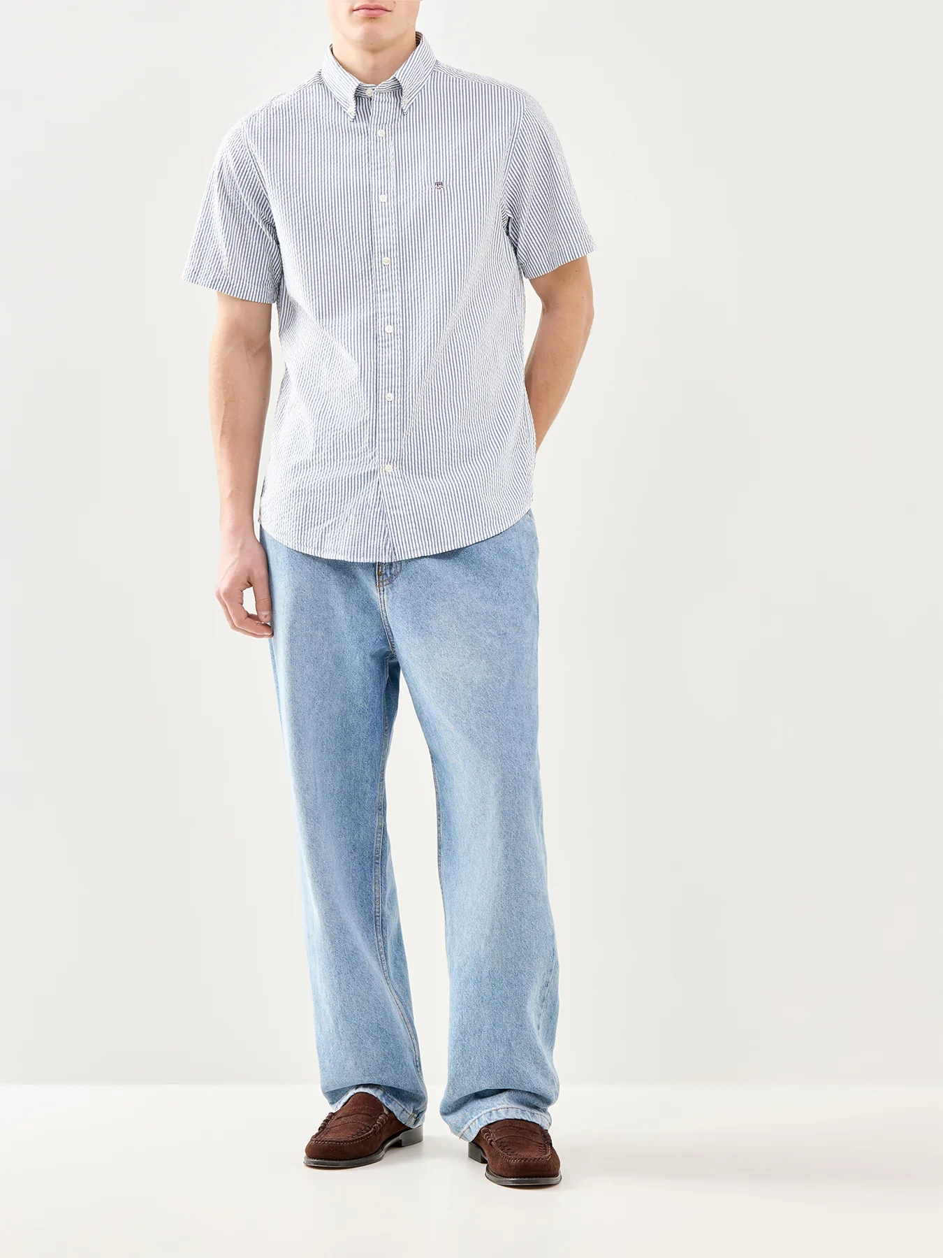 GANT Seersucker Stripe Short Sleeve Shirt Blue - Image 2