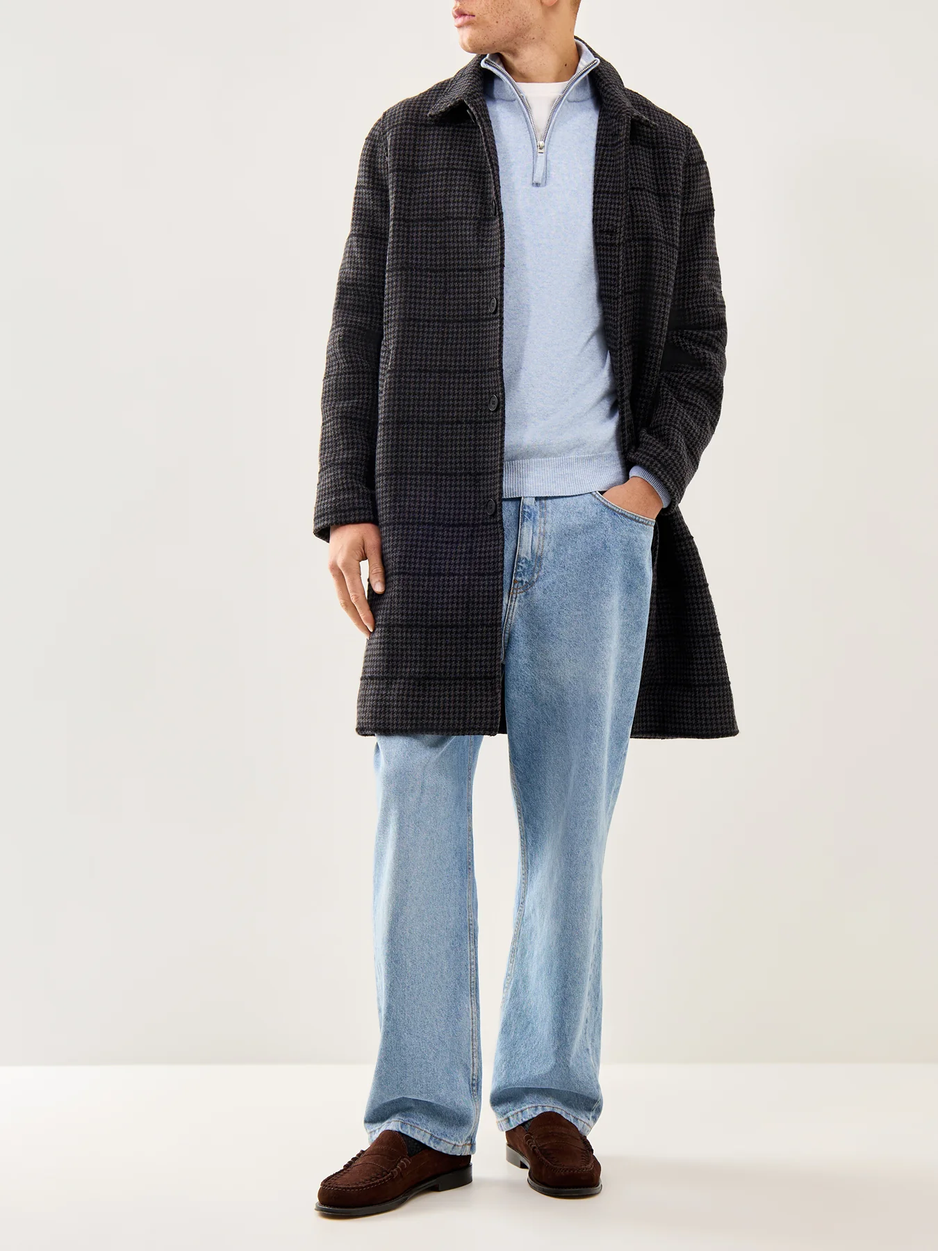 Superfine Lambswool Half-Zip Jumper Light Blue Melange - Image 2