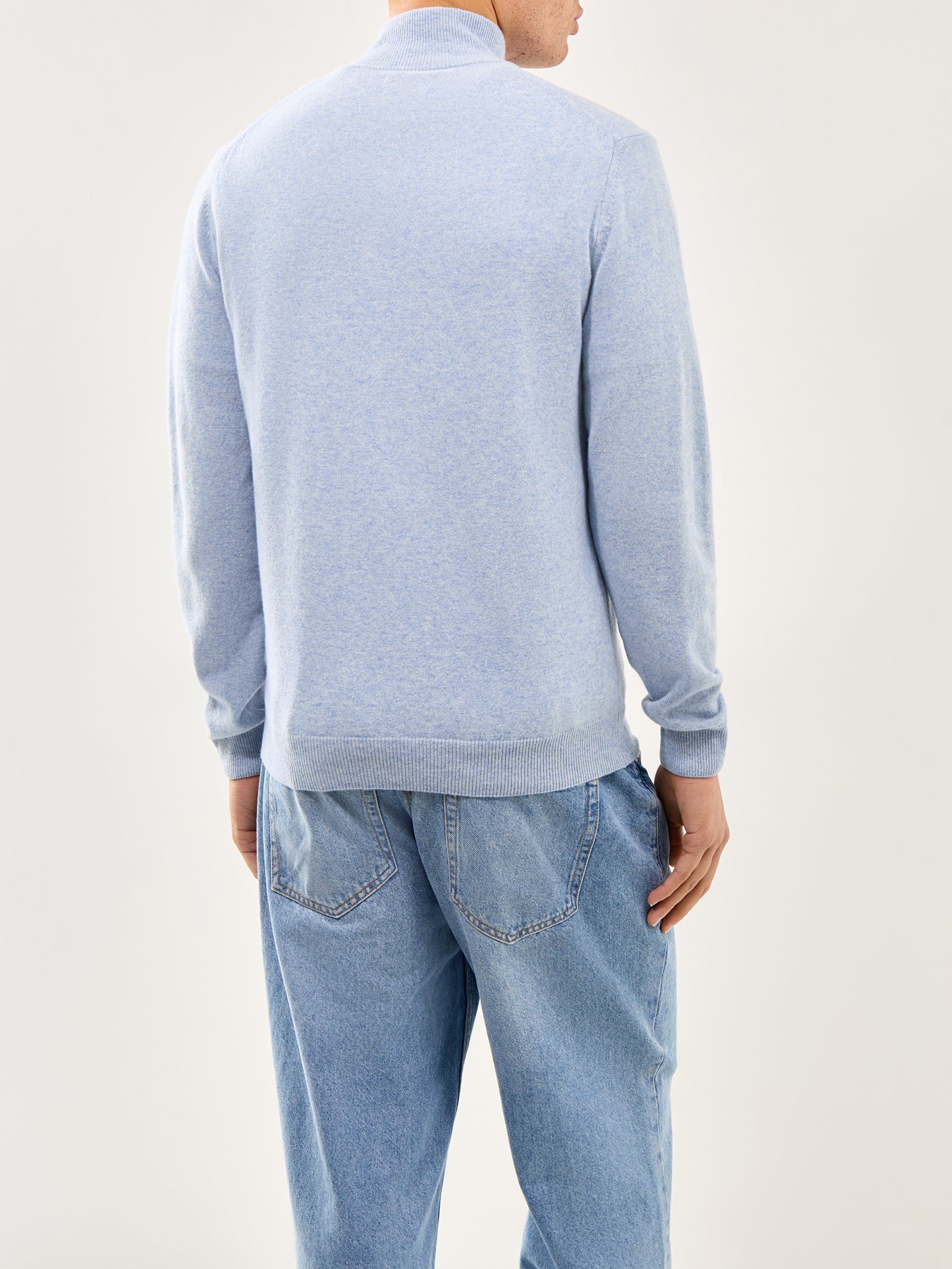 Superfine Lambswool Half-Zip Jumper Light Blue Melange - Image 5