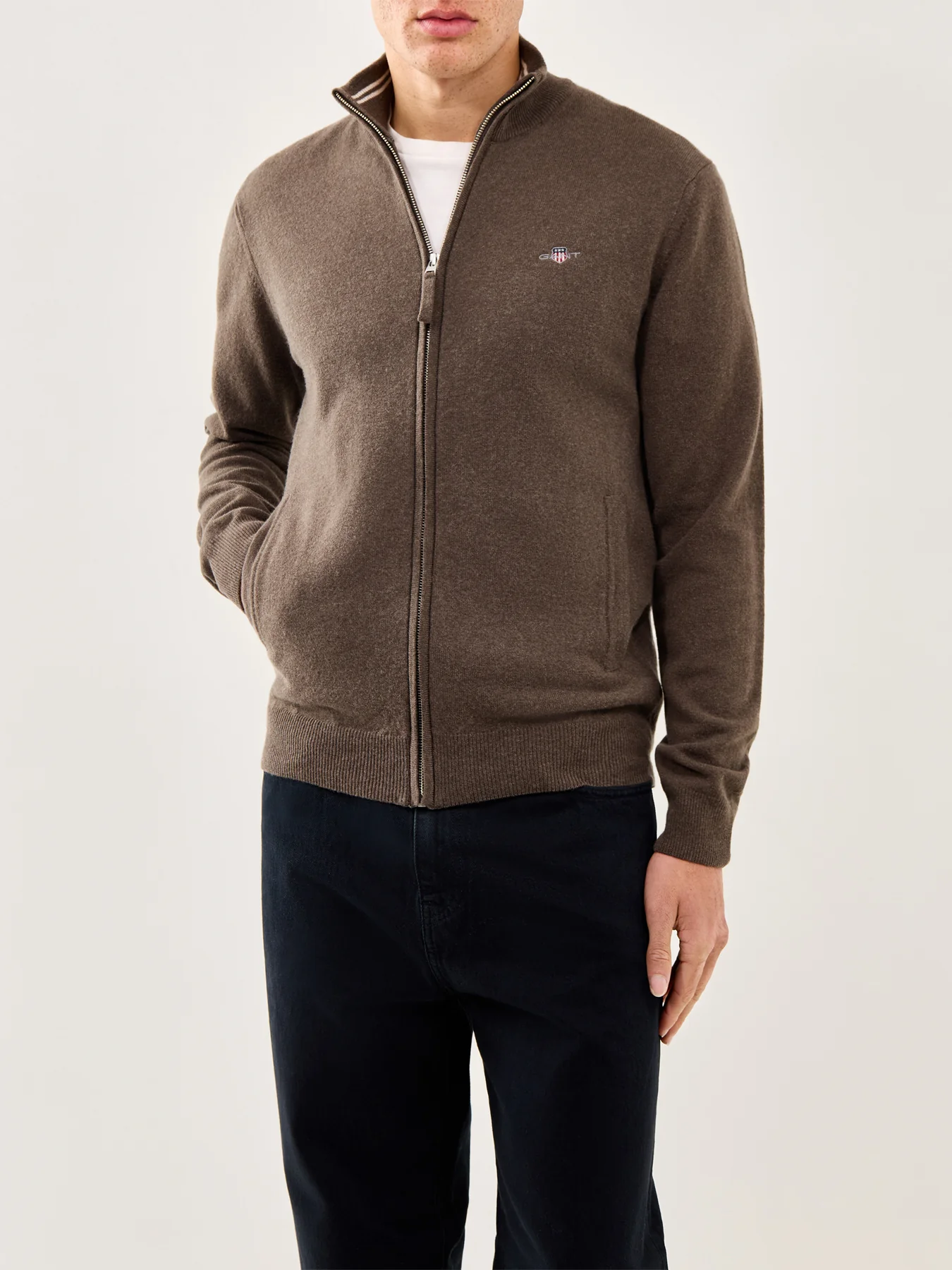 Superfine Lambswool Zip Cardigan Seawood Melange - Image 4