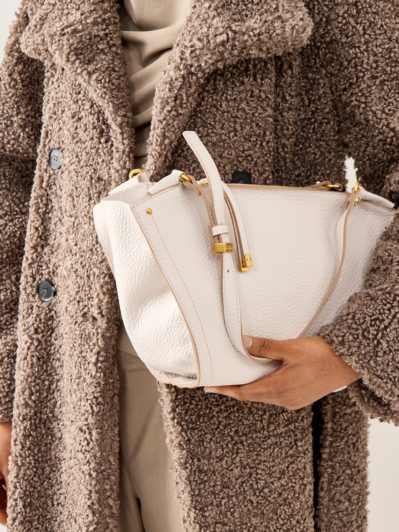 Bloom Structured Leather Tote Bag Beige - Image 2