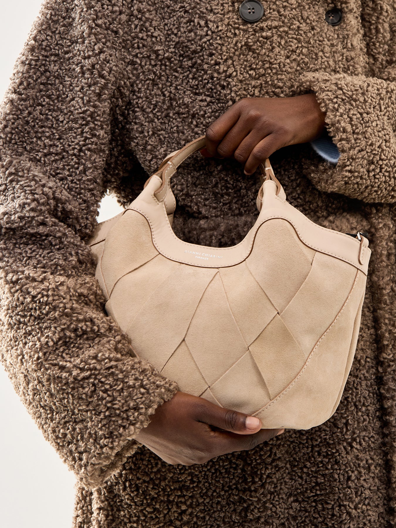 Dua Suede Medium Shoulder Tote Beige - Image 2
