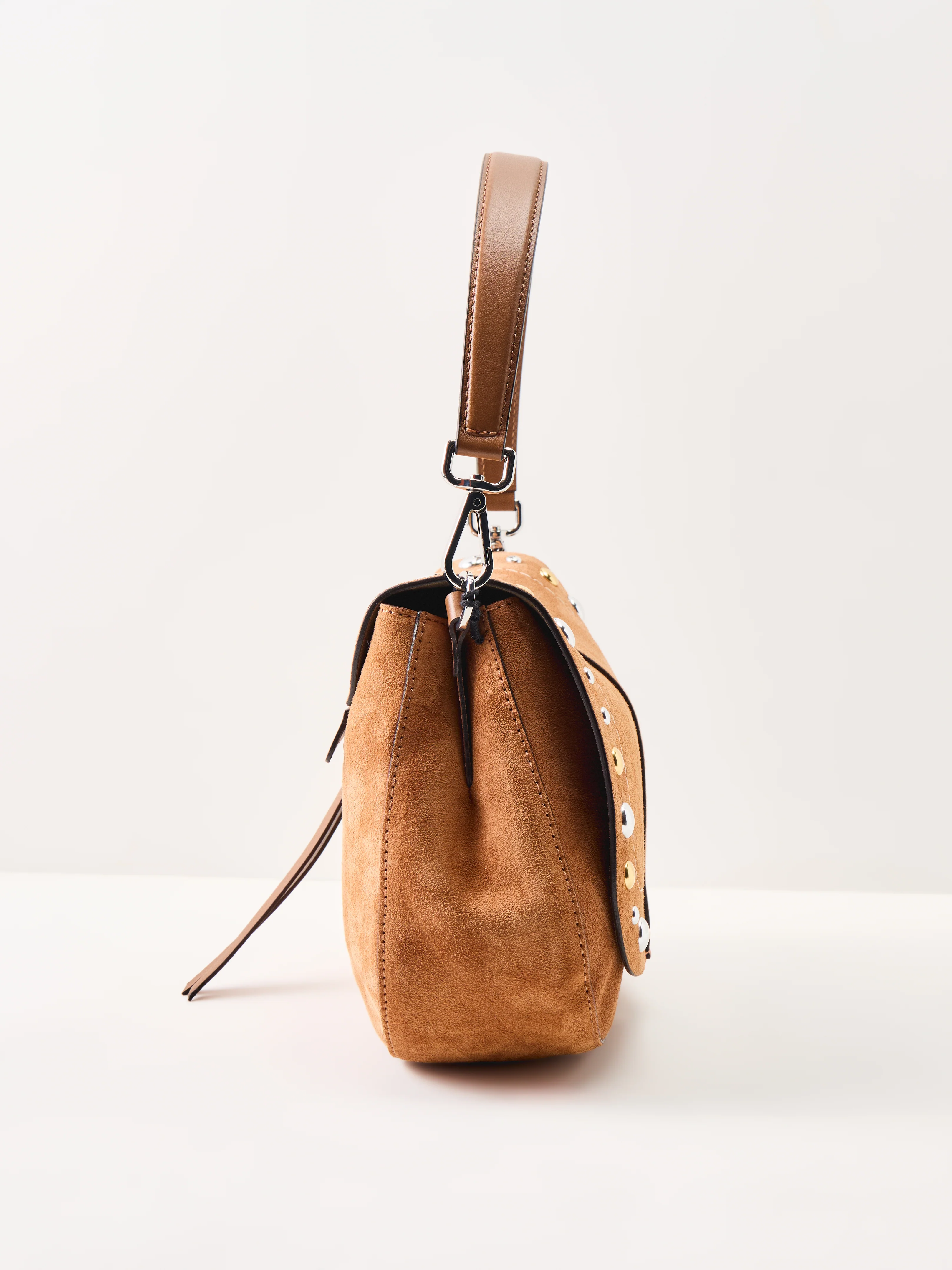 Helena Round Suede Studs Crossbody Tan - Image 4