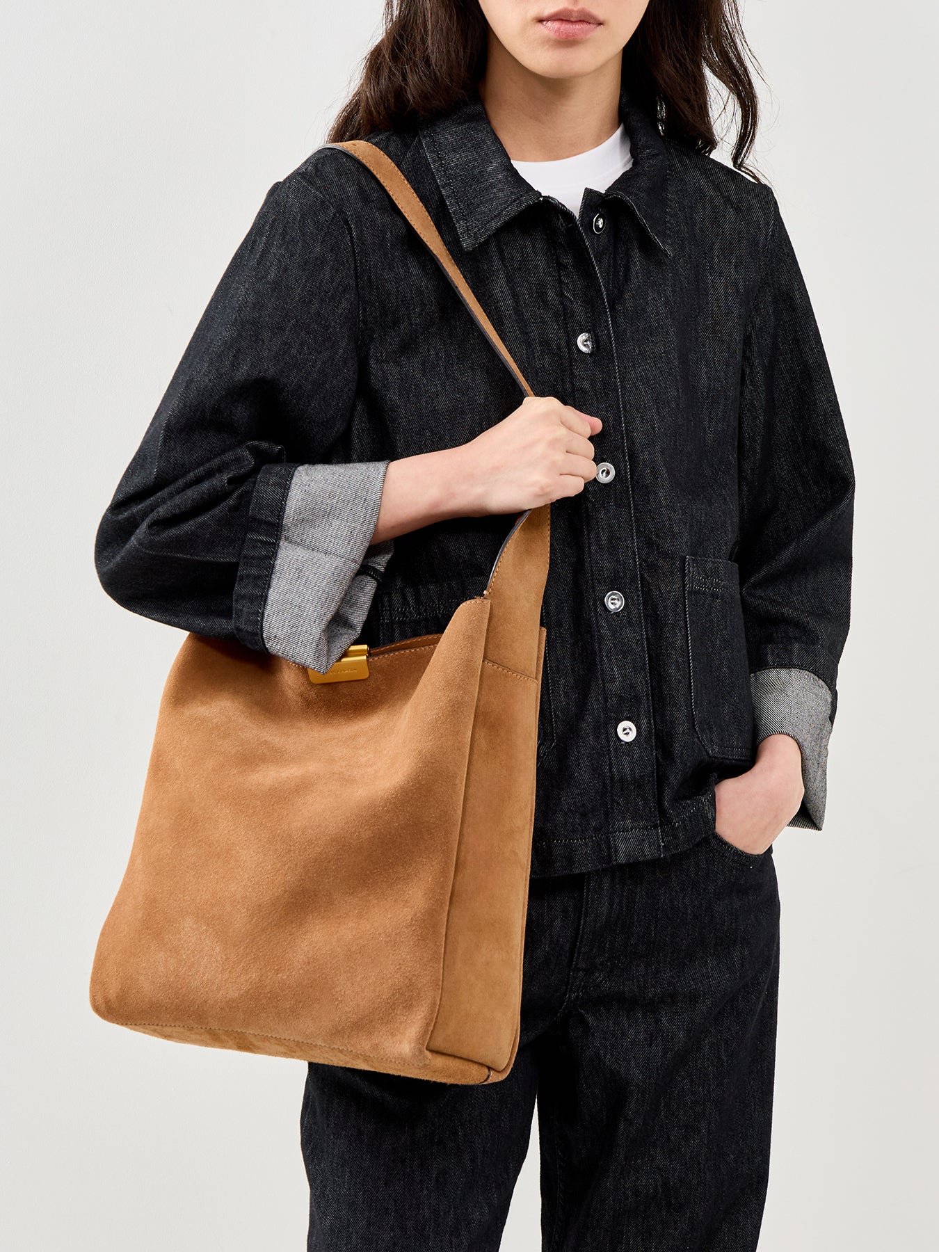 Slouch Leather Shoulder Tote Bag Brown - Image 2
