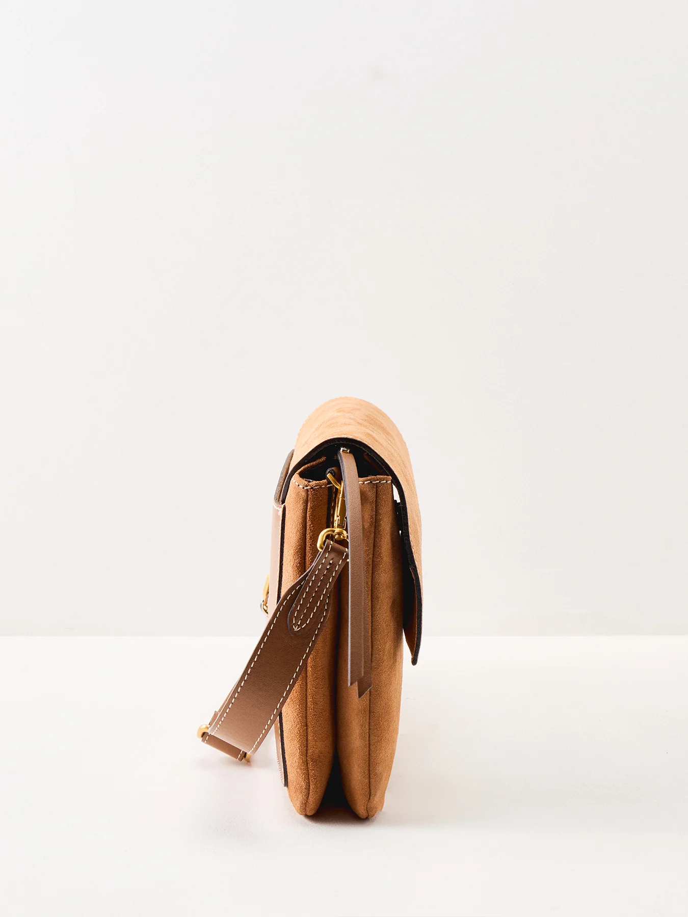 Three Large Suede Crossbody Bag Tan - Image 4