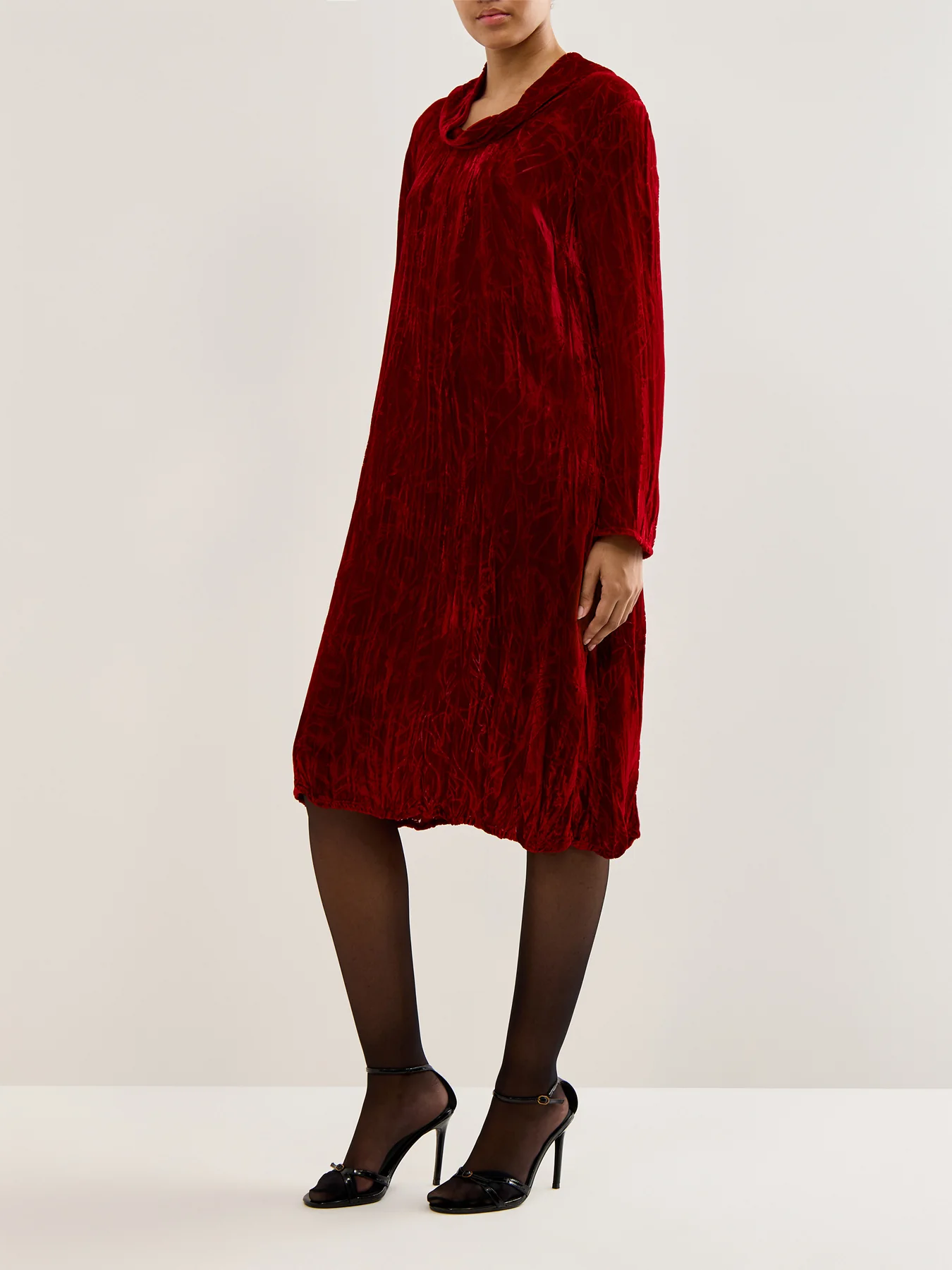 Leaf Print Devoré Dress Cherry Red - Image 4