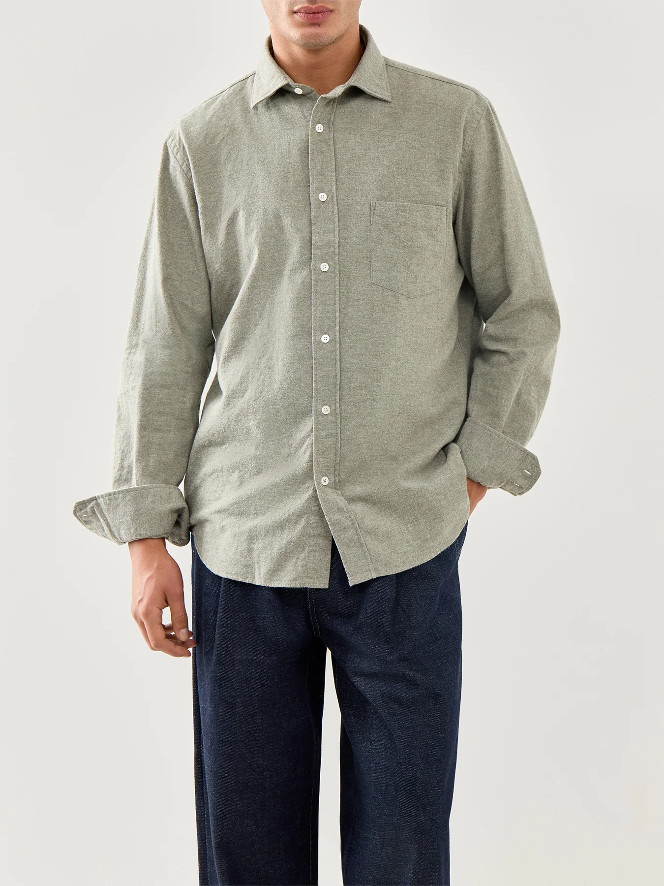 Paul Melange Flannel Woven Shirt Green - Image 4