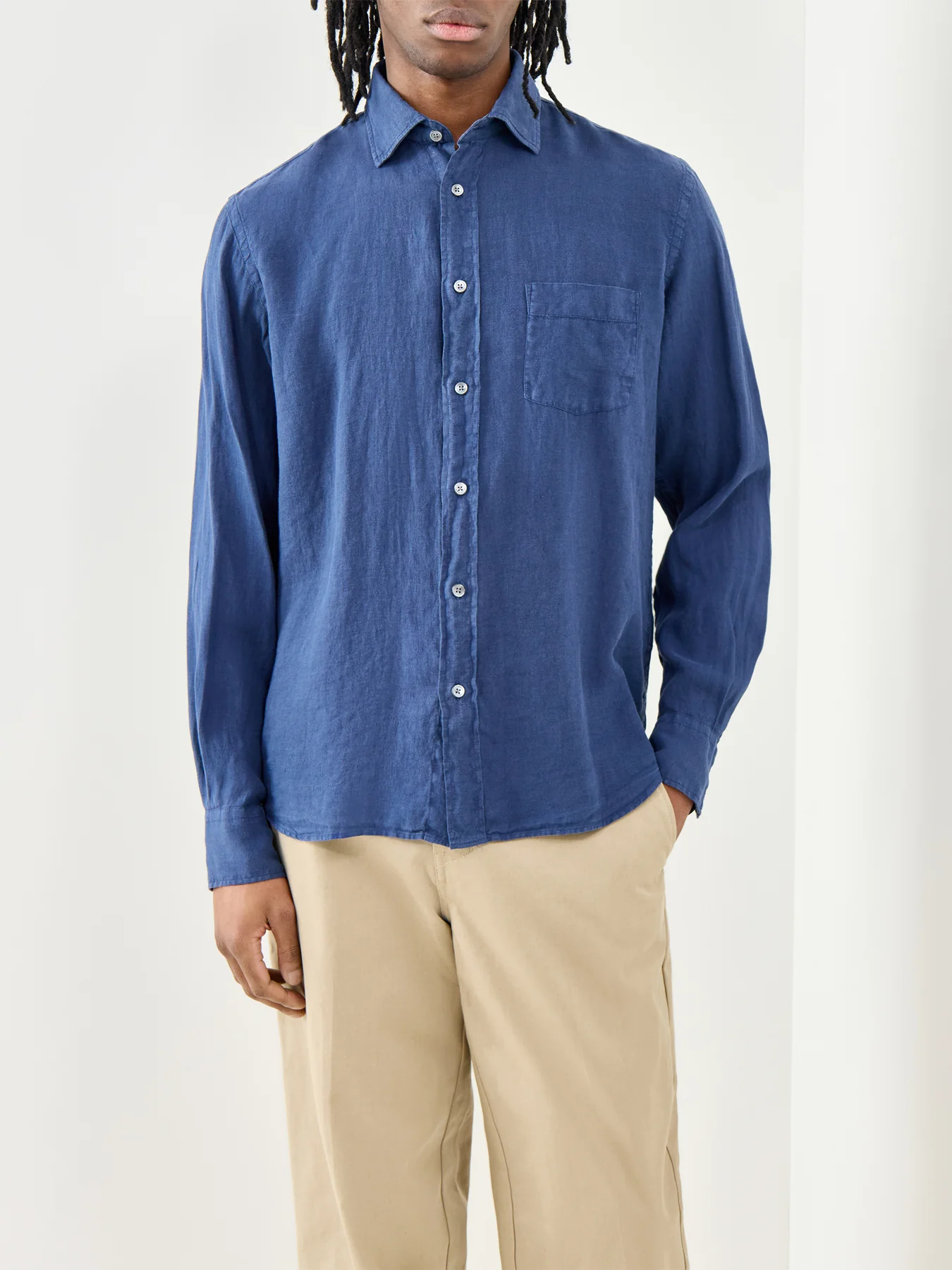 Patterned Linen Shirt Blue - Image 4