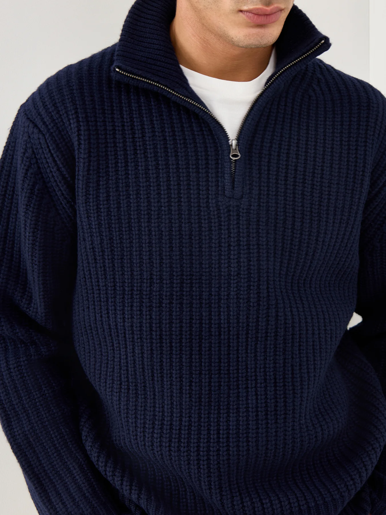 Rib Trucker Men Knitted Pullover Navy - Image 3