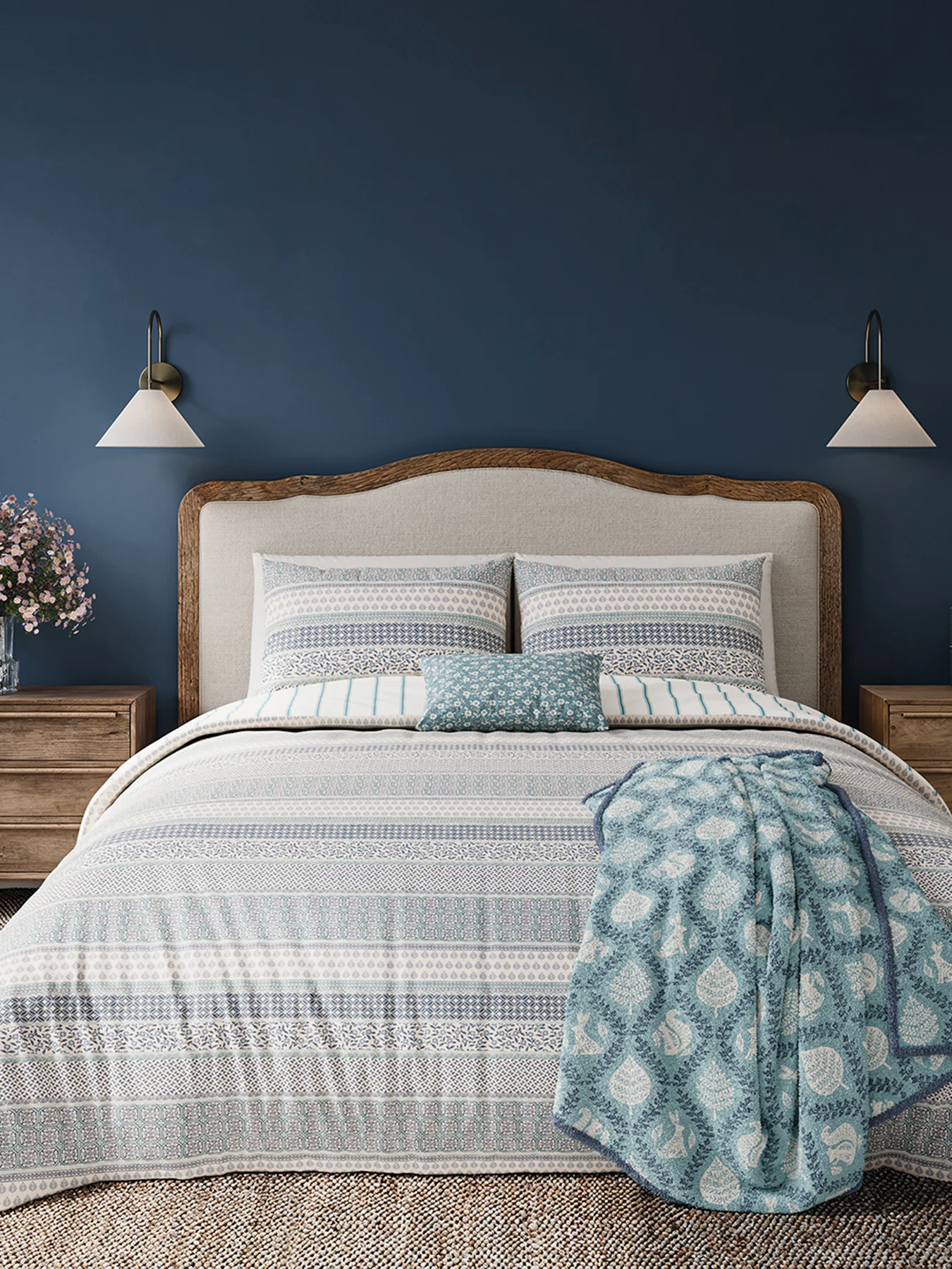 Blue/Teal Folk Stripe Cover Set Superking