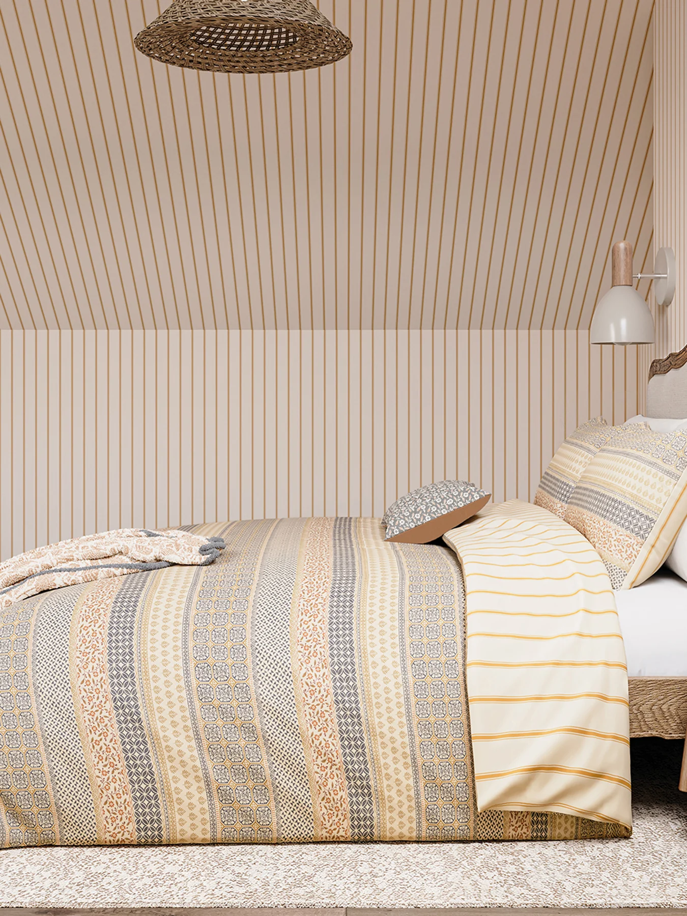 Graphite/Copper Folk Stripe Cover Set Single