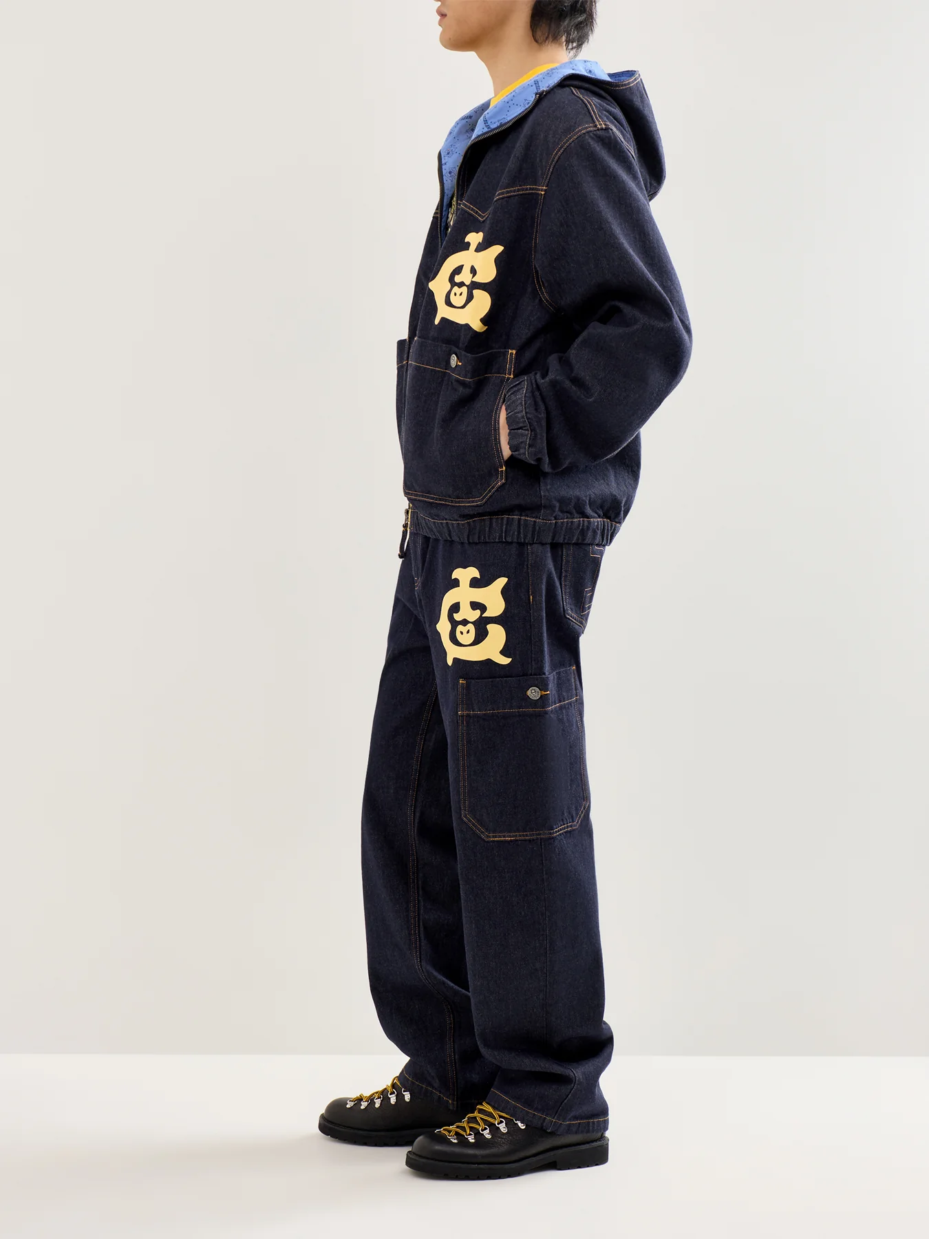 Western Panelled Zip Through Denim Jacket Indigo - Image 2