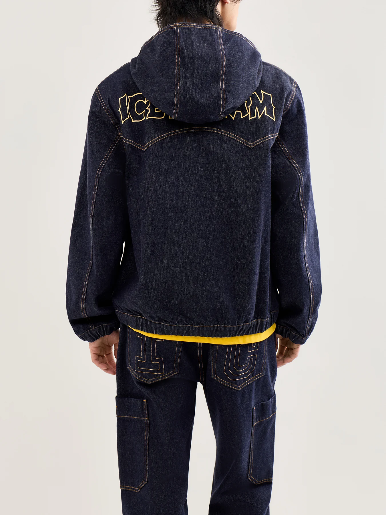 Western Panelled Zip Through Denim Jacket Indigo - Image 5