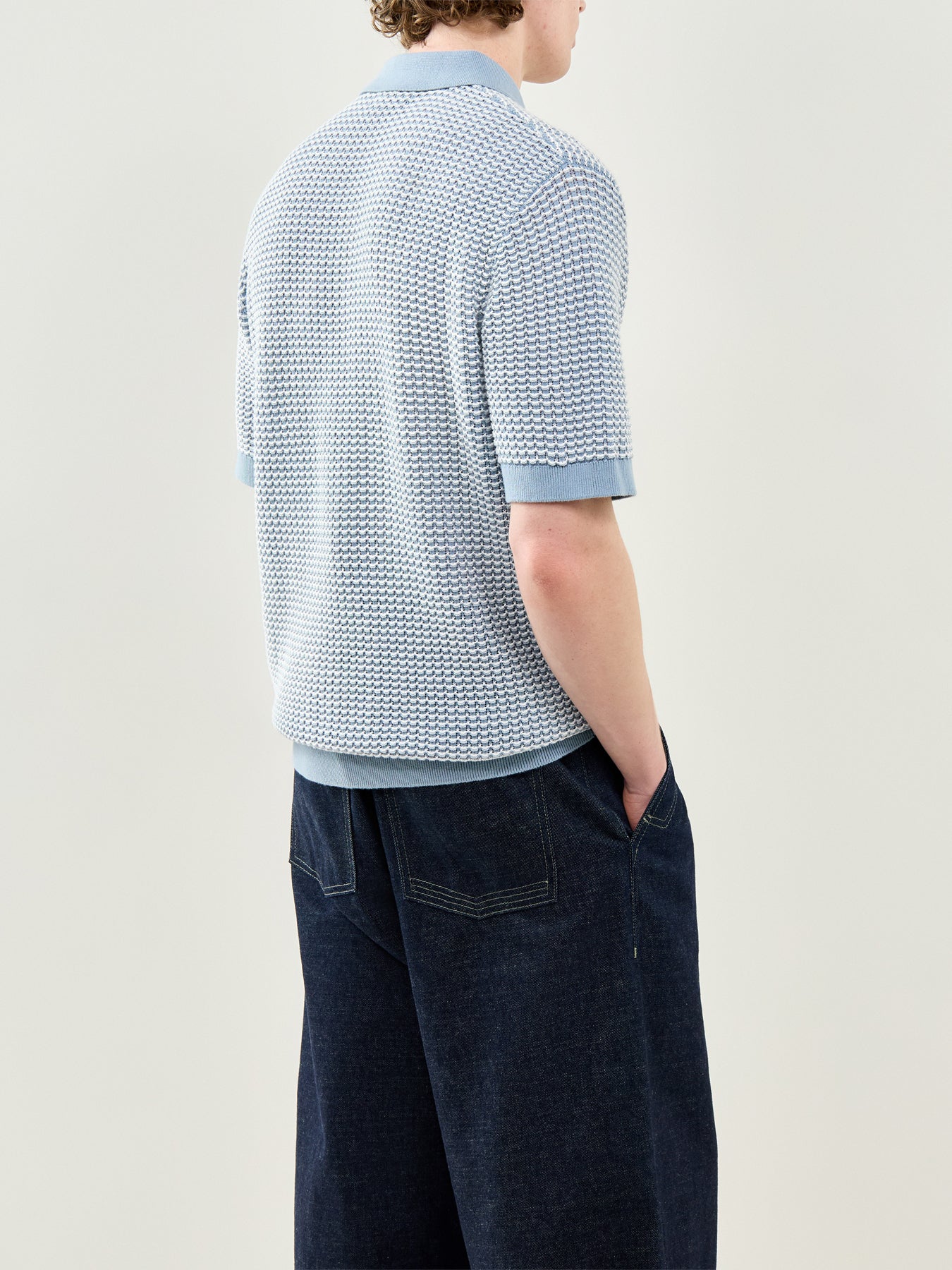 Knitted Polo Shirt Blue - Image 5