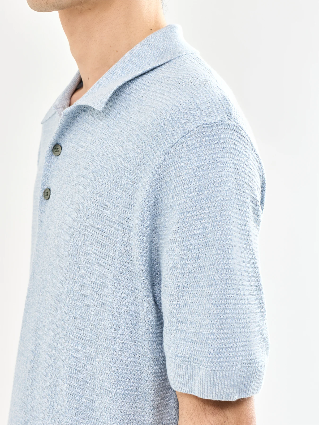 Knit Polo Shirt Blue - Image 3