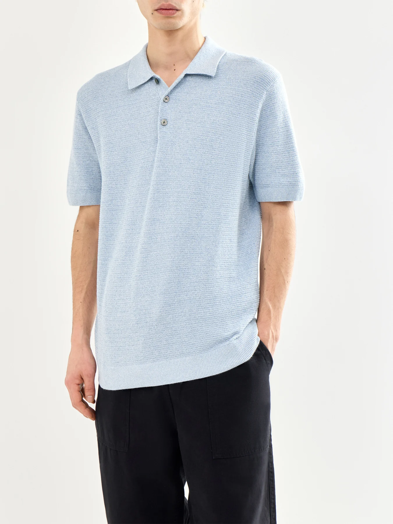 Knit Polo Shirt Blue - Image 4