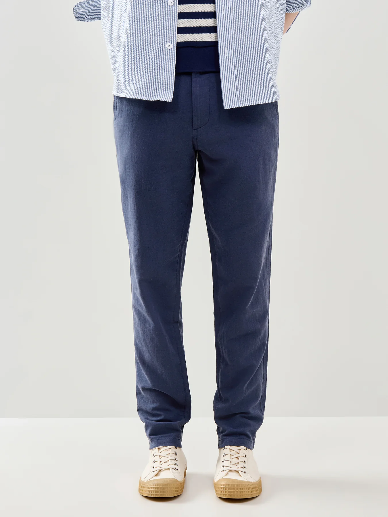 Linen Blend Chino Trousers Navy - Image 4
