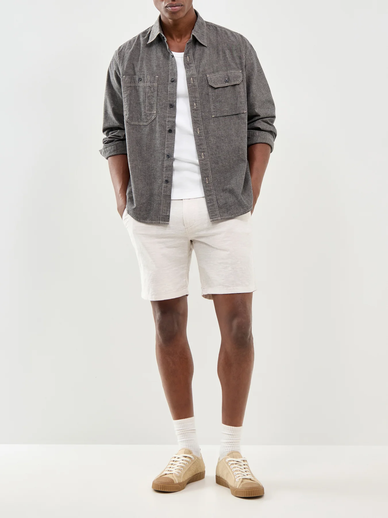 Jpstace Summer Linen Blend Shorts Cream - Image 2