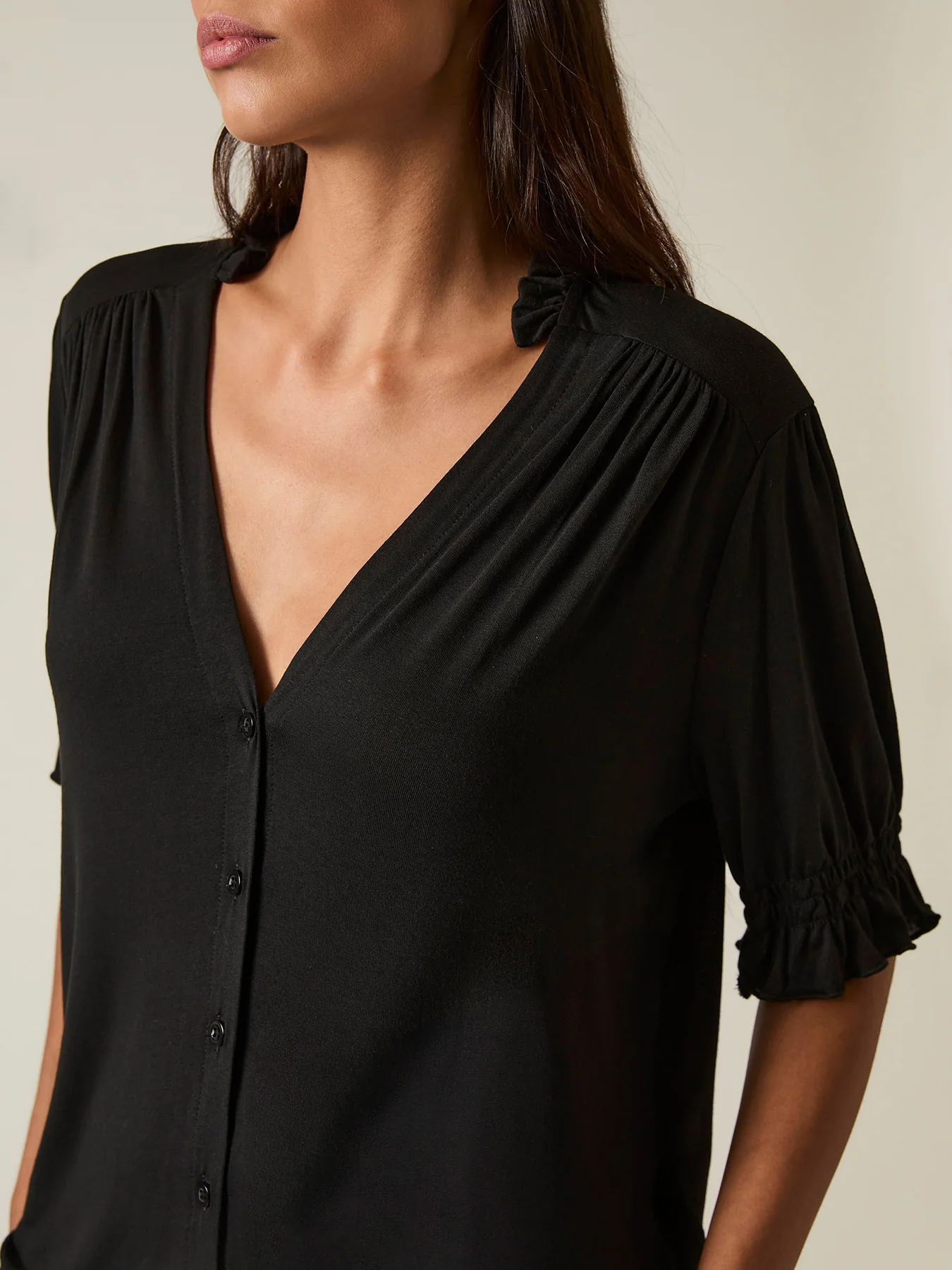 V-neck Jersey Blouse Black - Image 3