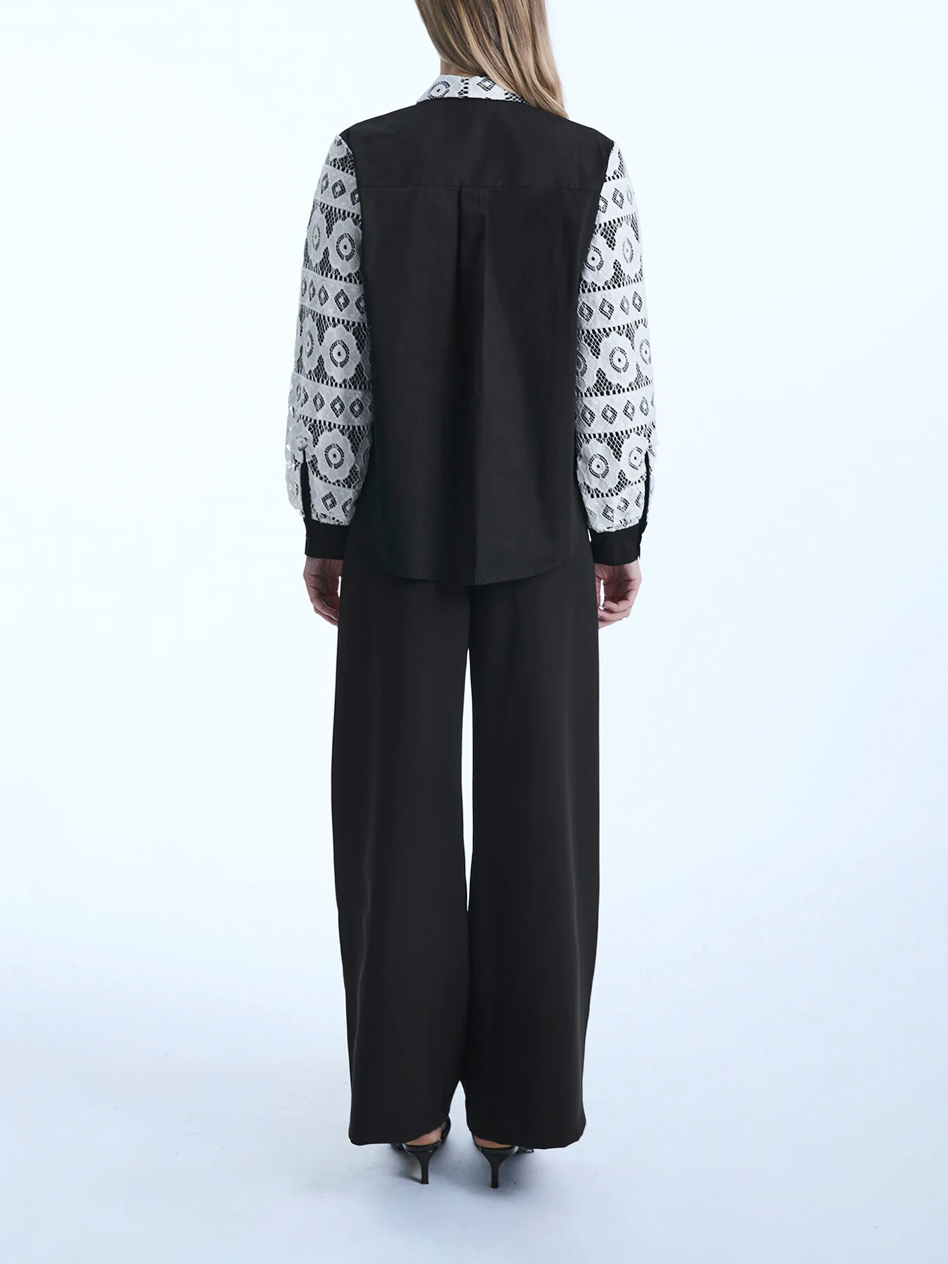 Crochet Sleeves Shirt Black - Image 4