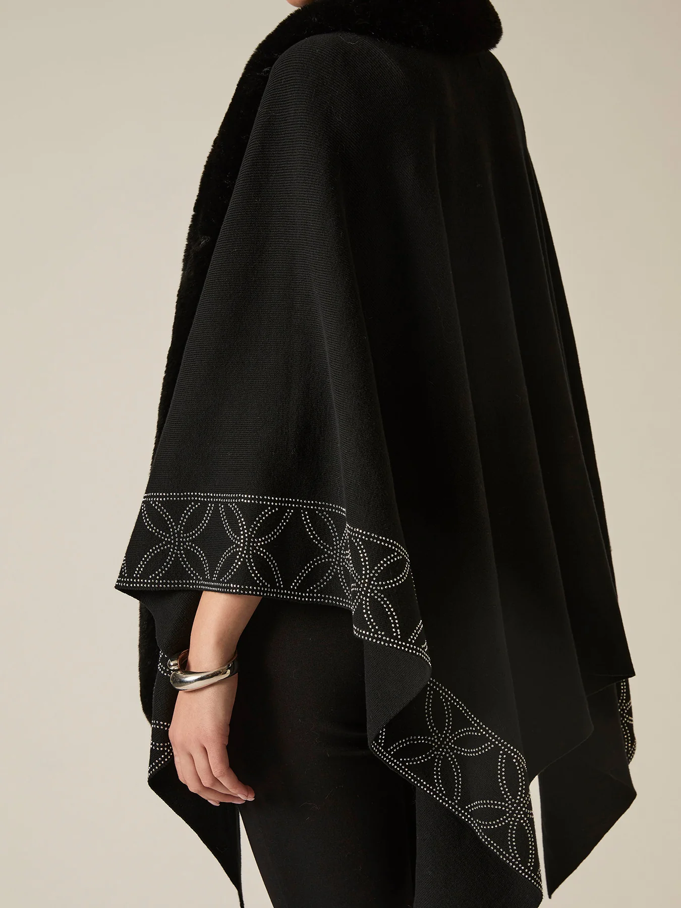 Crystal Edge Faux Fur Poncho Black - Image 3