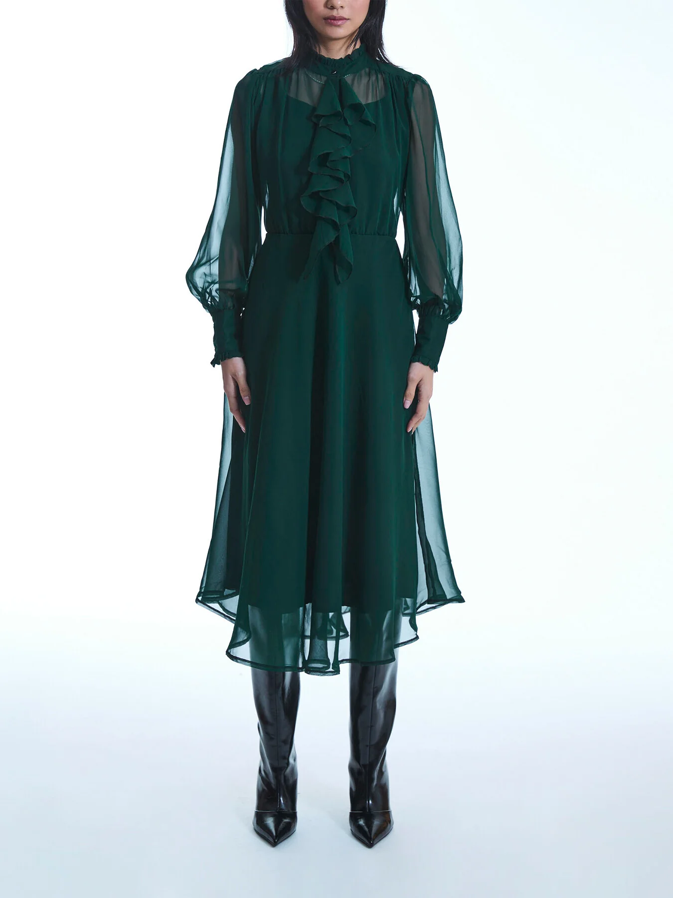 Green Ruffle Shift Midi Dress - Image 2