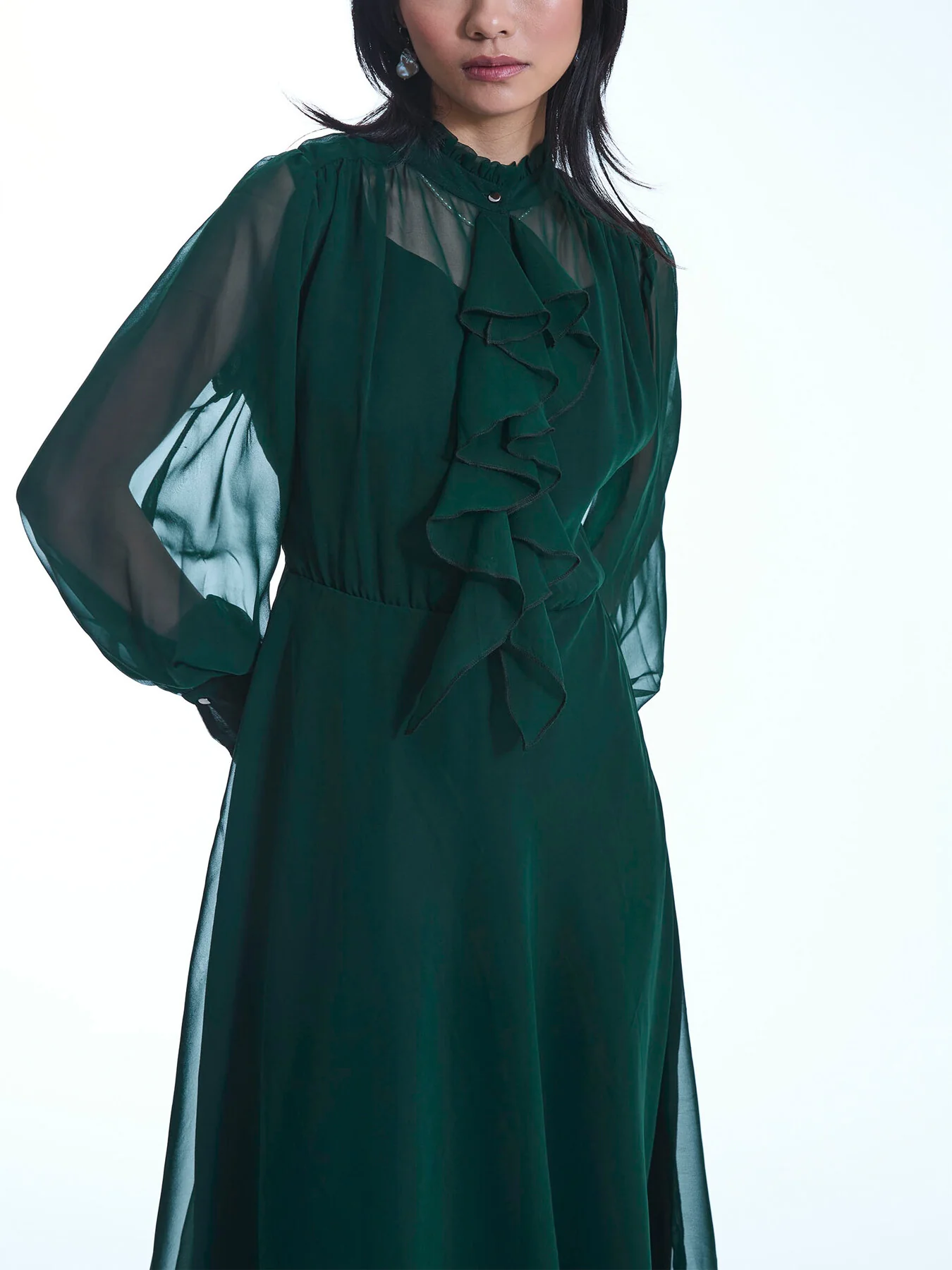 Green Ruffle Shift Midi Dress - Image 3