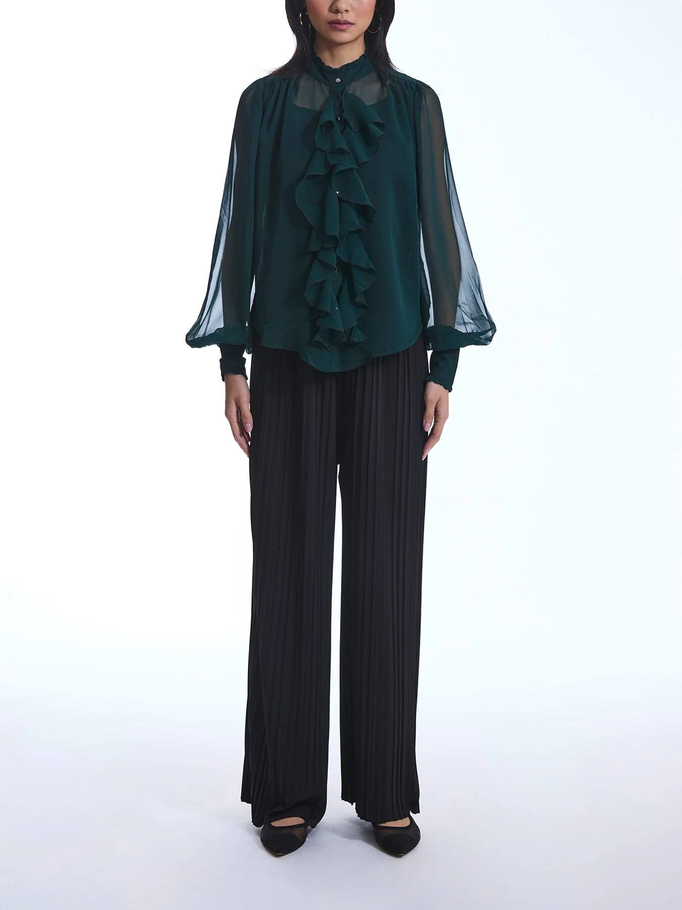 Ruffle Shift Green Shirt - Image 2