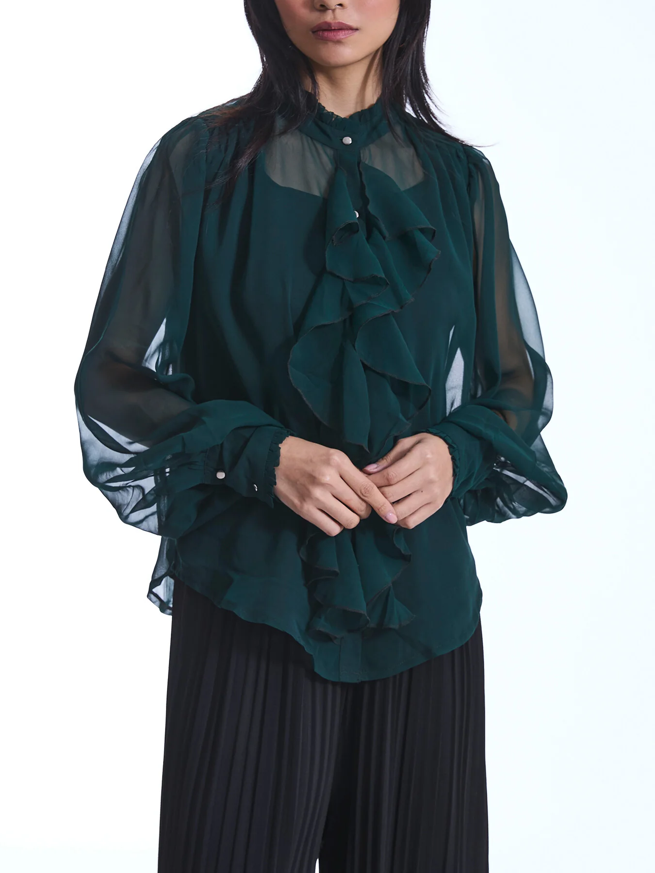 Ruffle Shift Green Shirt - Image 3